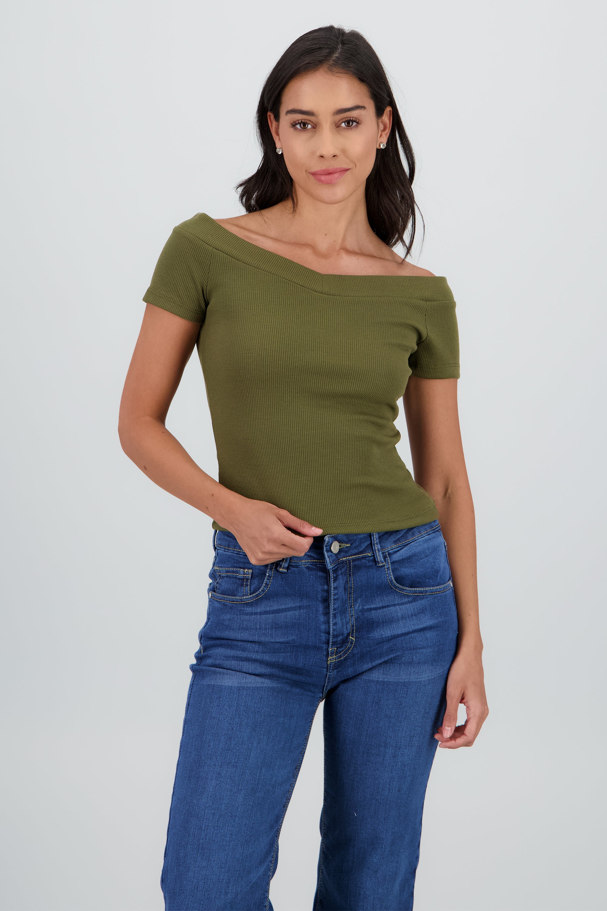 Top off shoulder manga corta VERDE PASTO