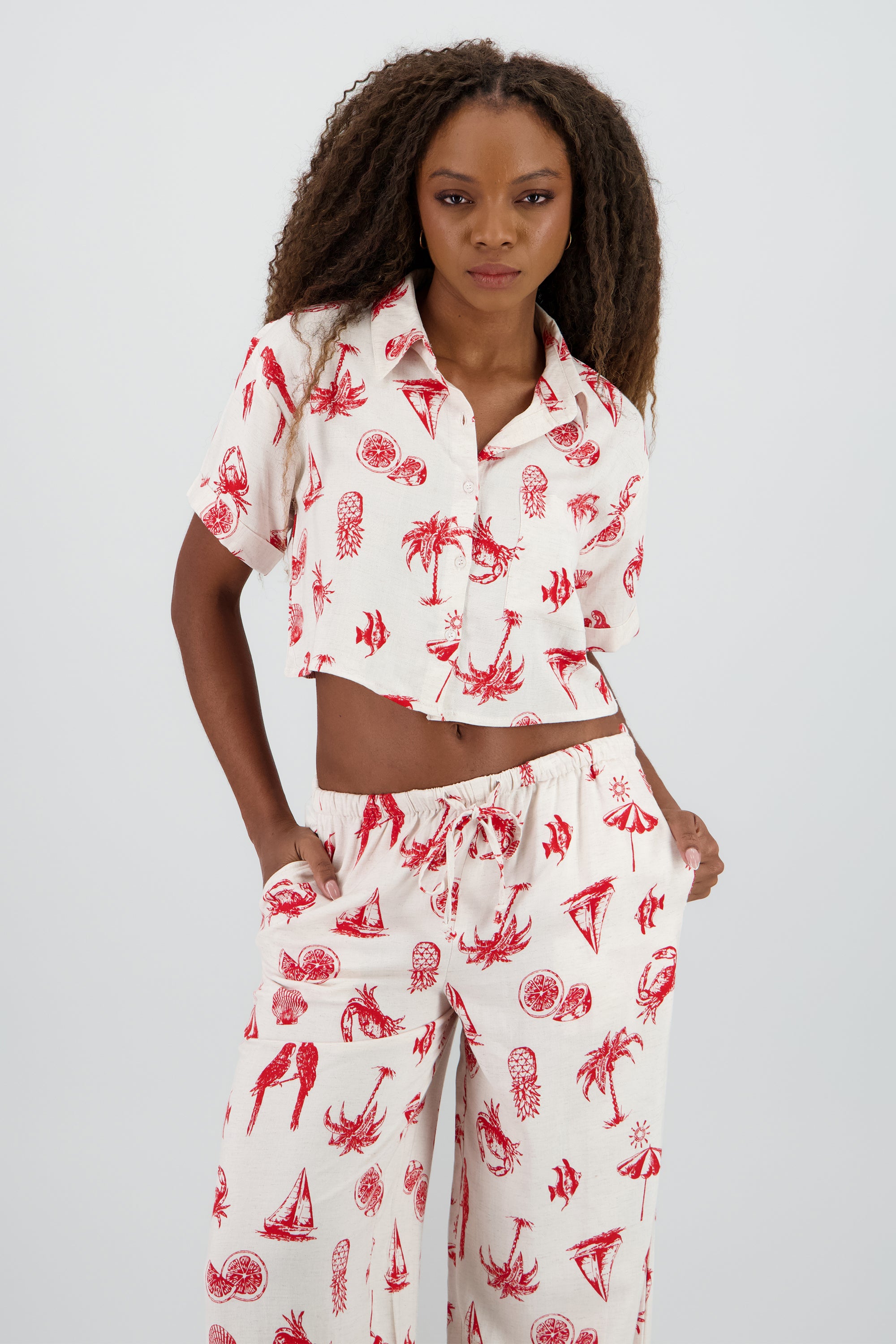 Camisa tipo resort con mini prints ROJO COMBO