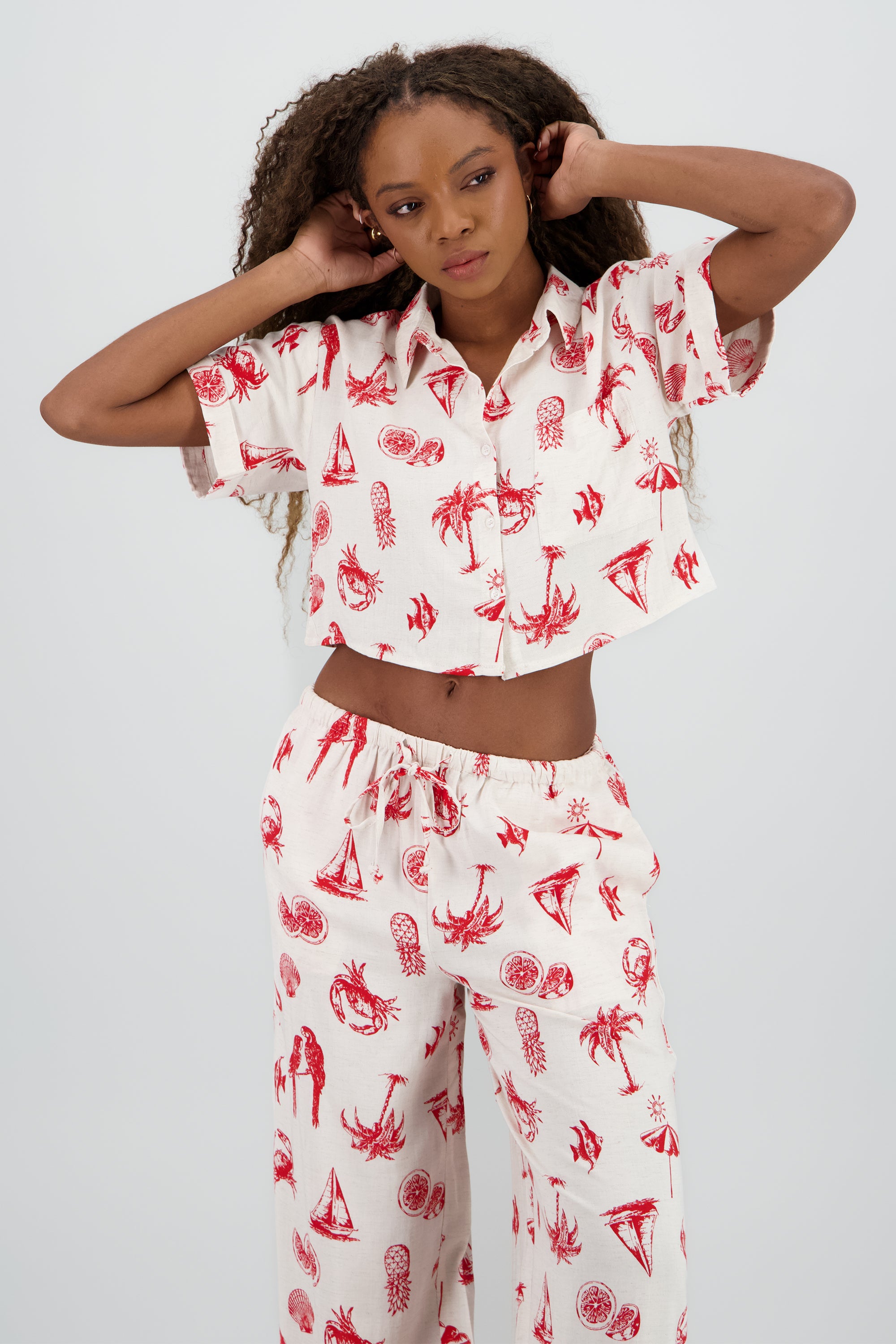 Camisa tipo resort con mini prints ROJO COMBO