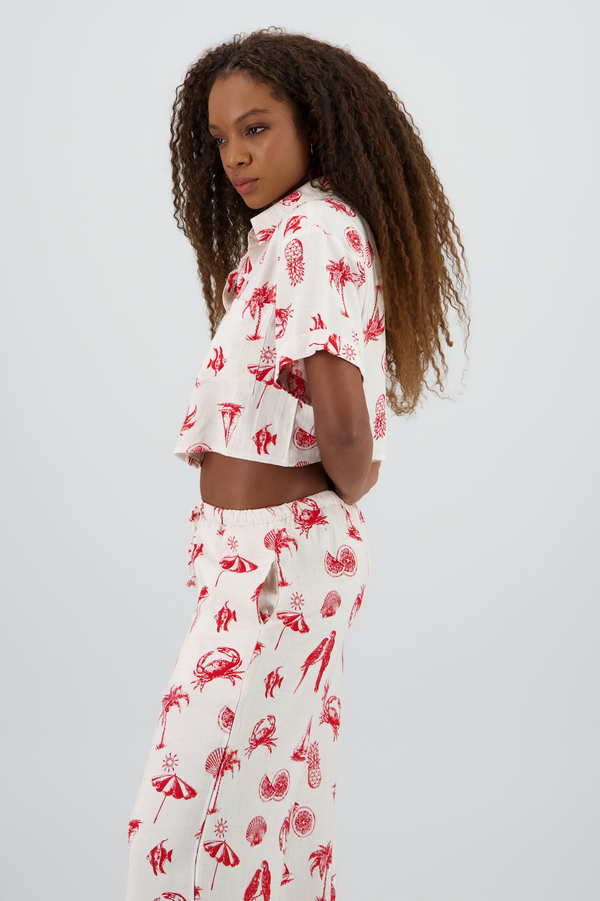 Camisa tipo resort con mini prints ROJO COMBO