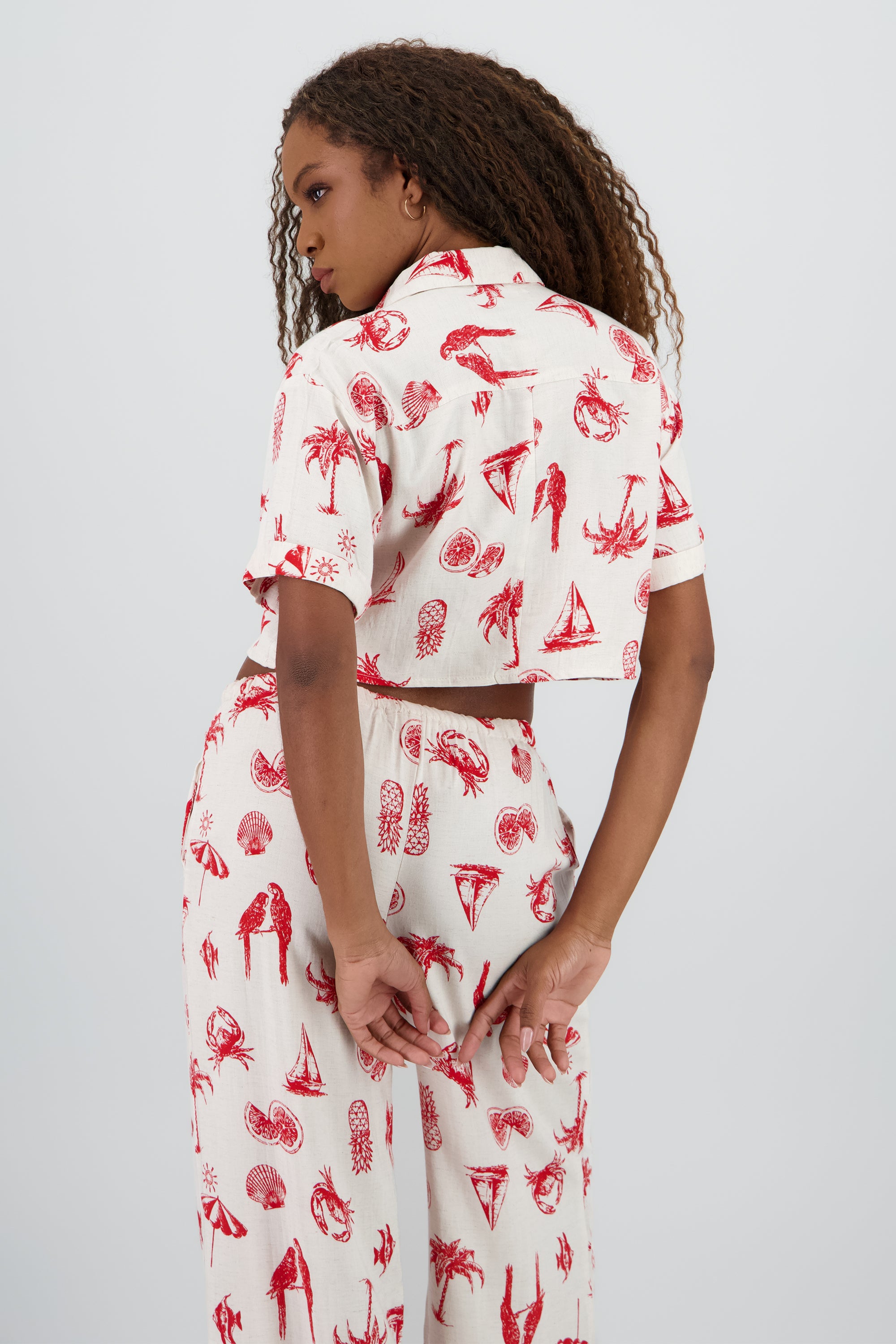 Camisa tipo resort con mini prints ROJO COMBO