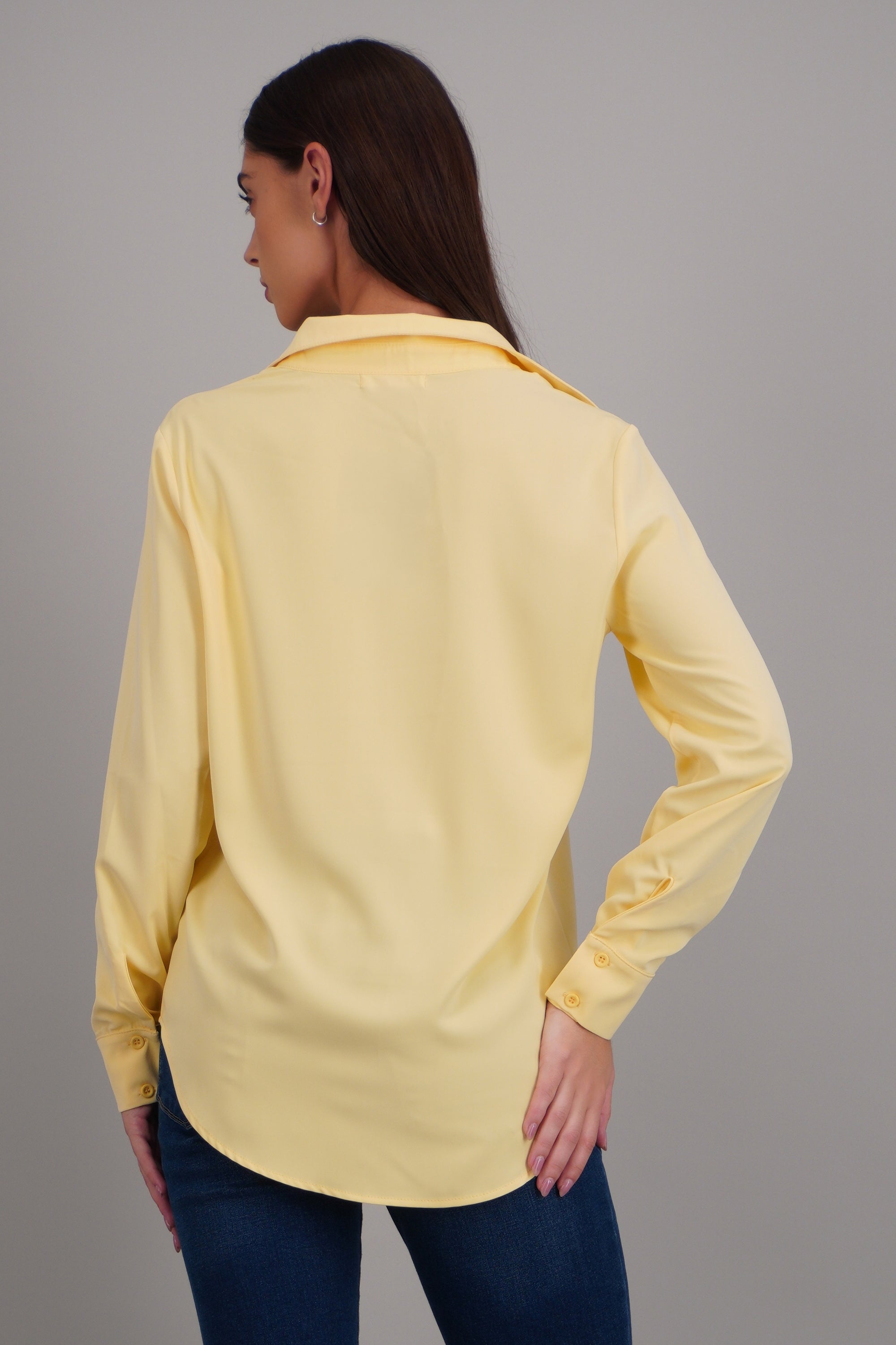 Camisa lisa manga larga botones AMARILLO PASTEL