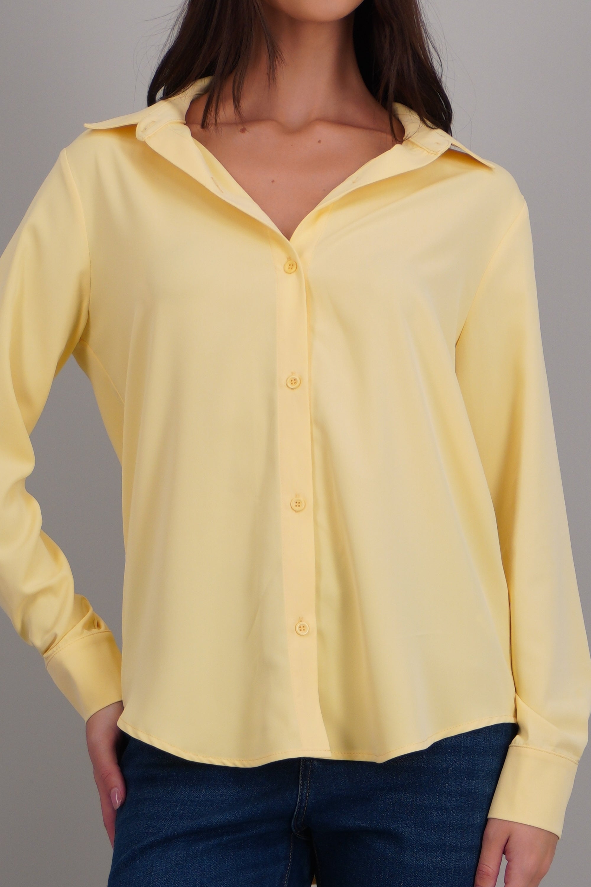 Camisa lisa manga larga botones AMARILLO PASTEL
