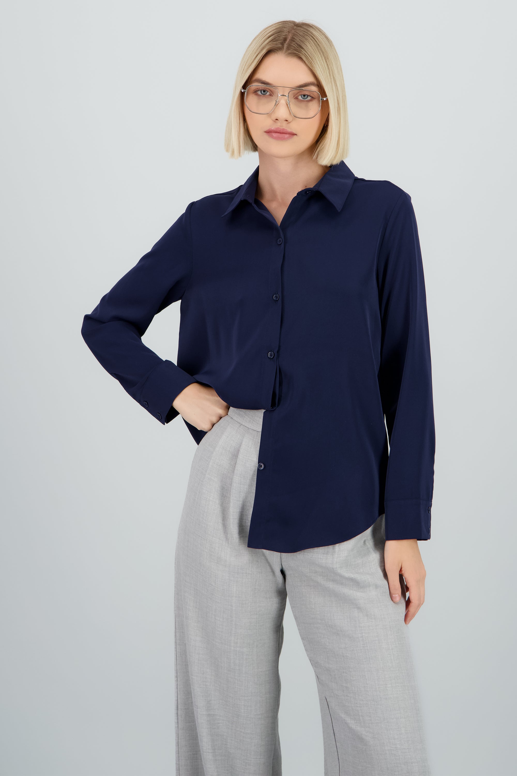 Camisa lisa manga larga botones MARINO