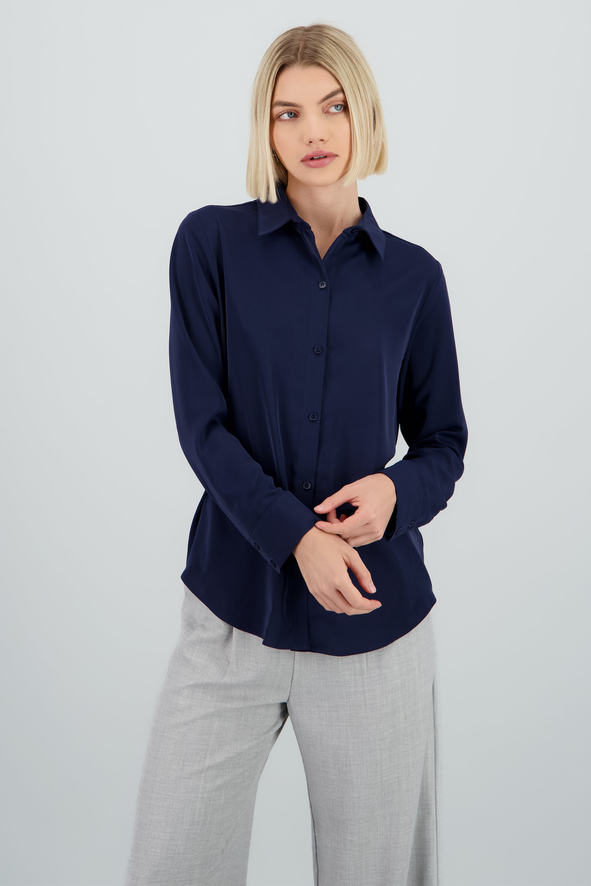Camisa lisa manga larga botones MARINO