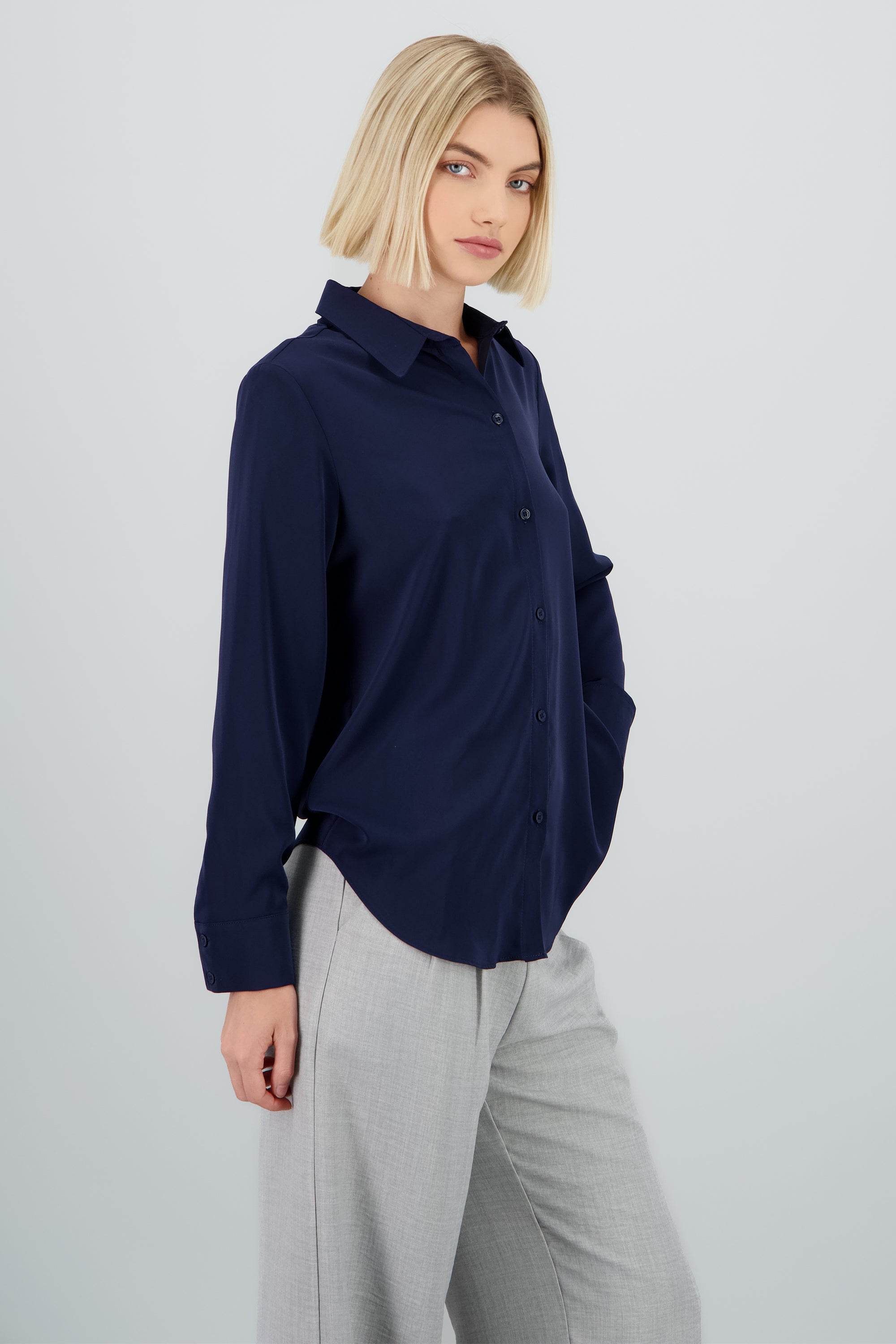 Camisa lisa manga larga botones MARINO