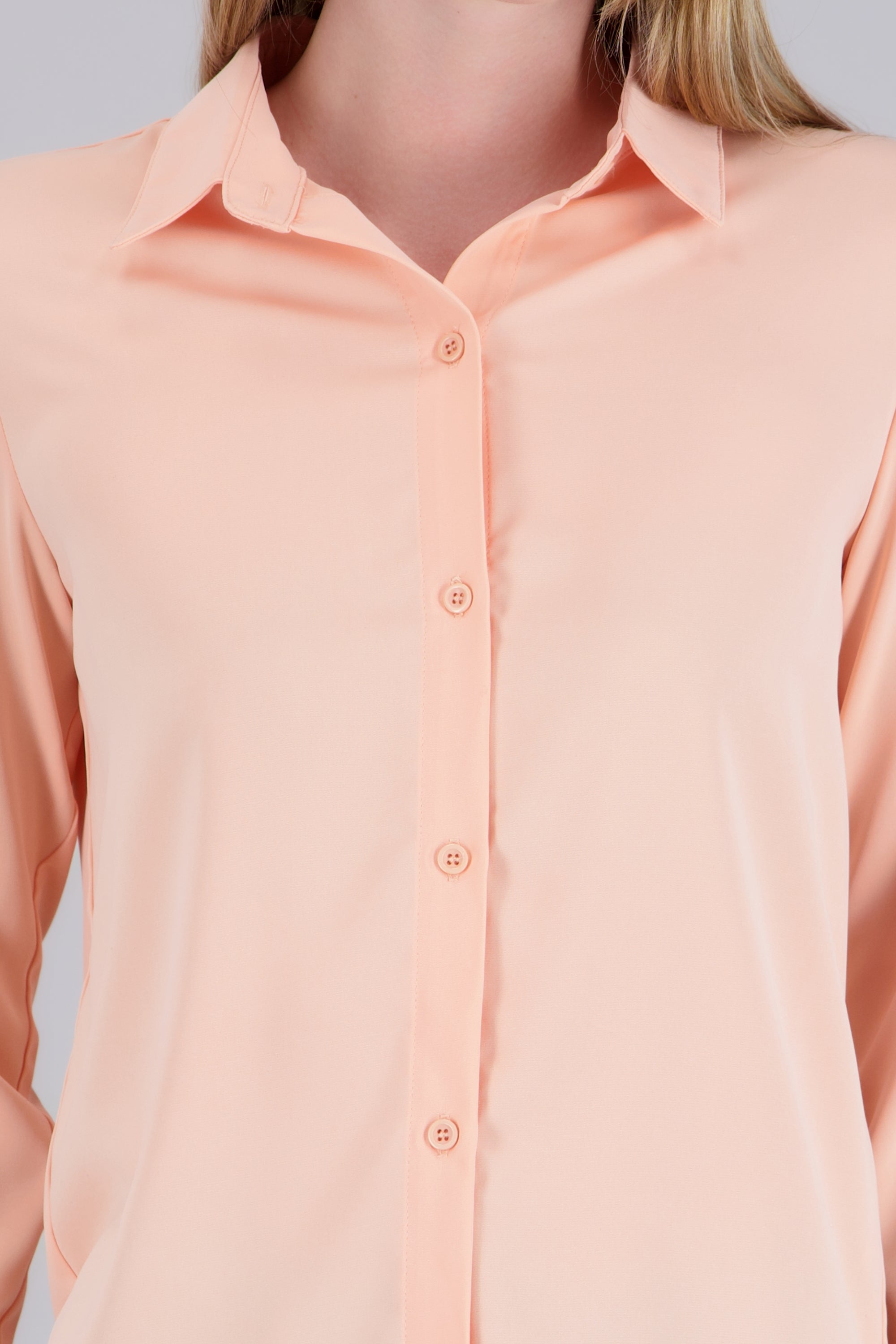Camisa lisa manga larga botones DURAZNO