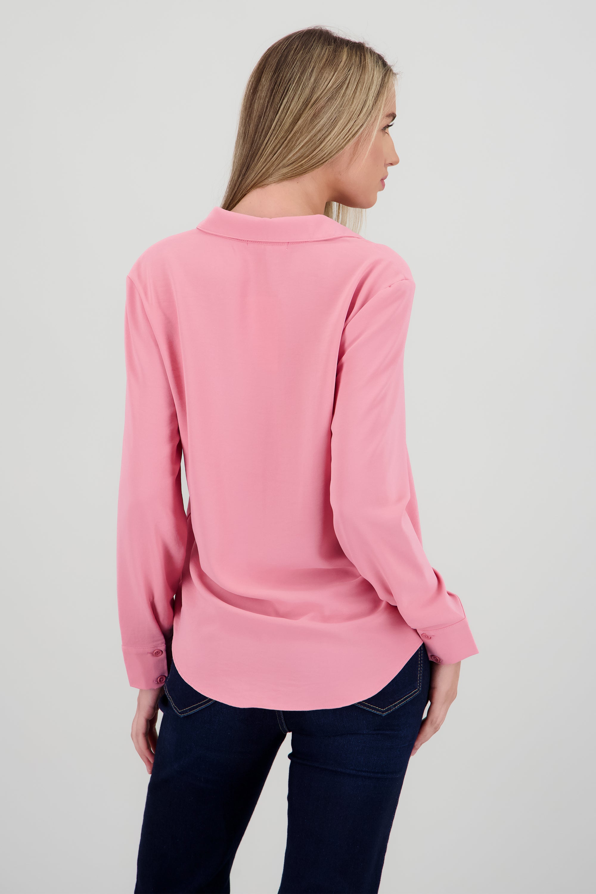 Camisa lisa manga larga botones ROSA