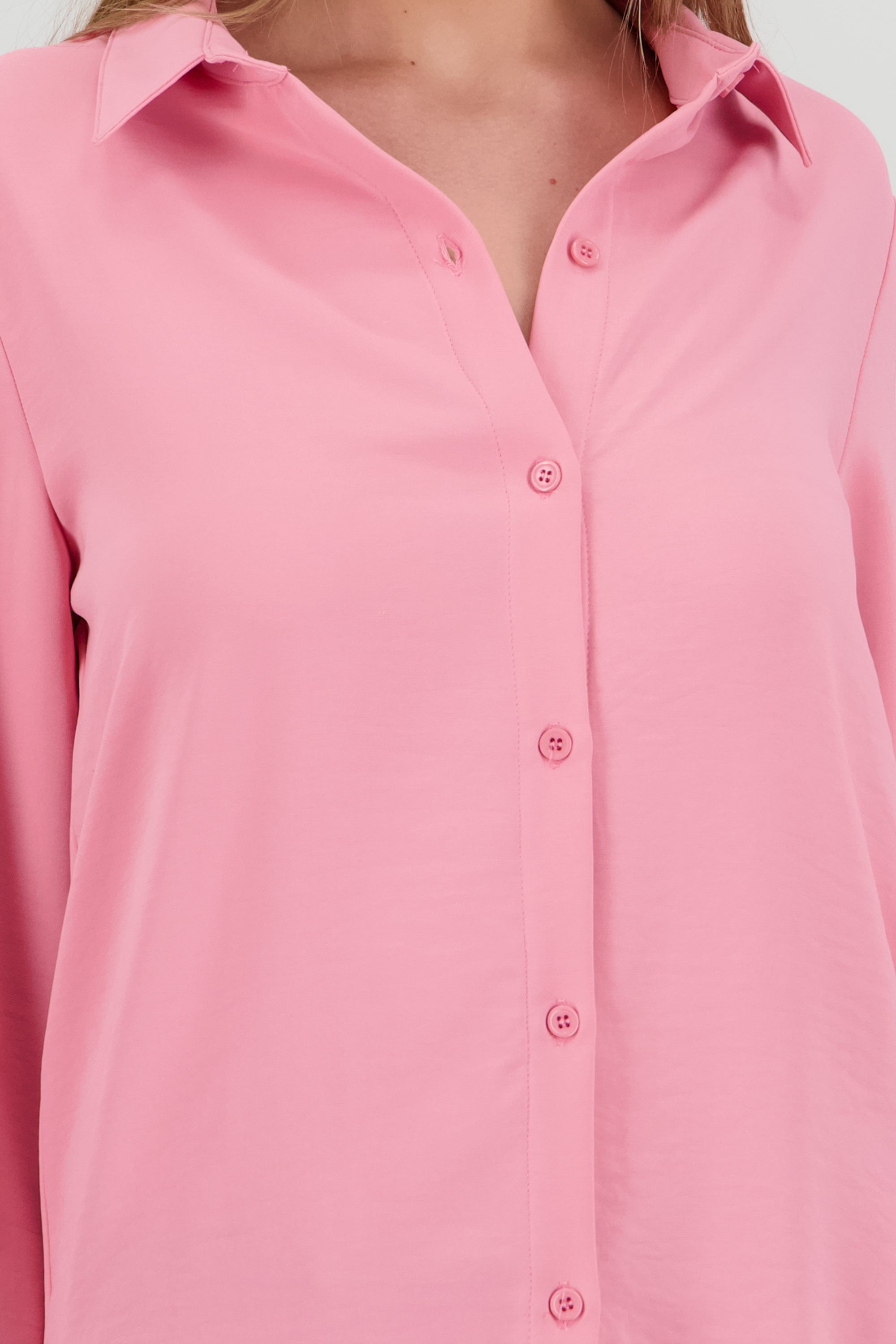 Camisa lisa manga larga botones ROSA