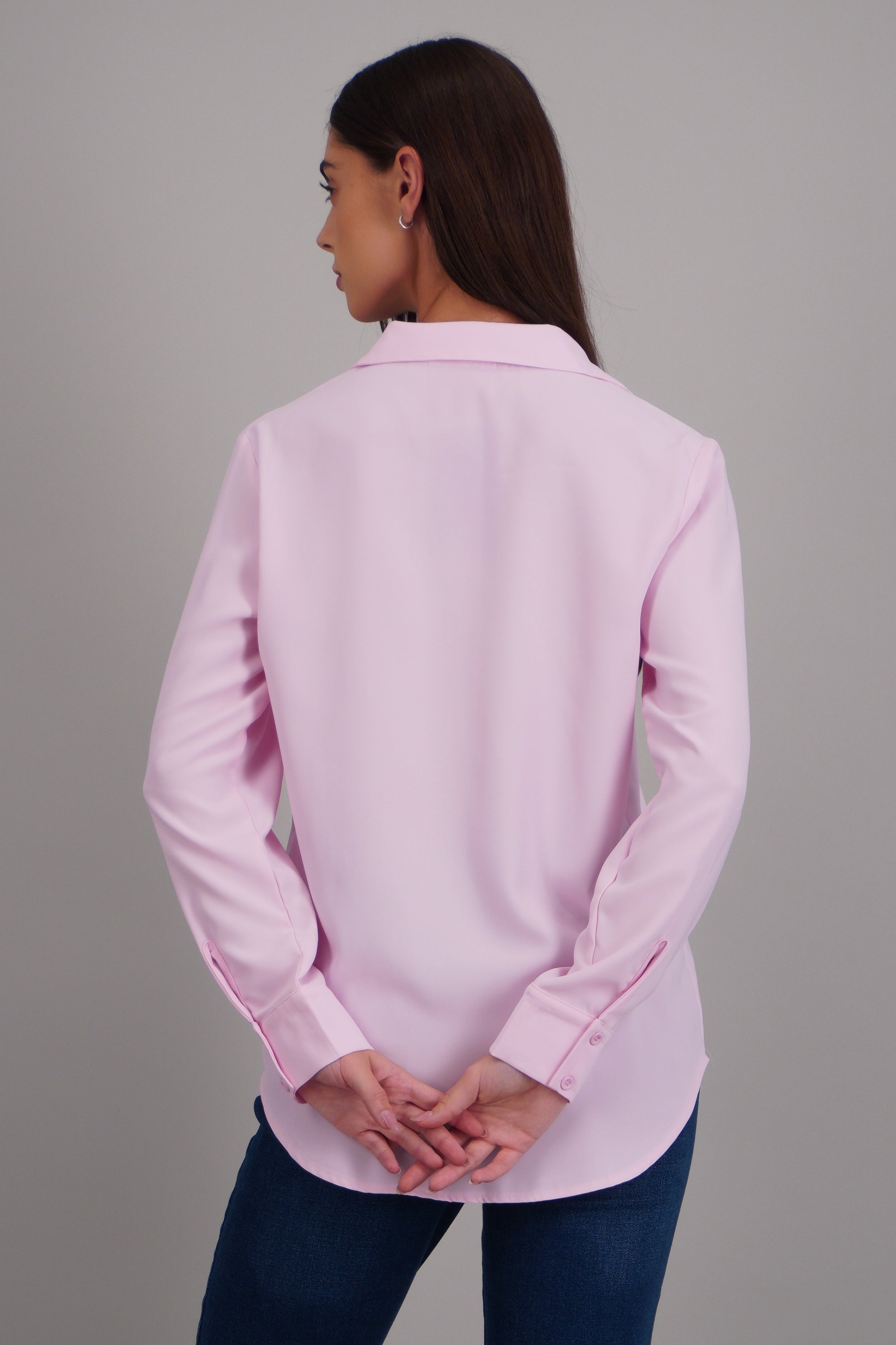Camisa lisa manga larga botones ROSA PASTEL