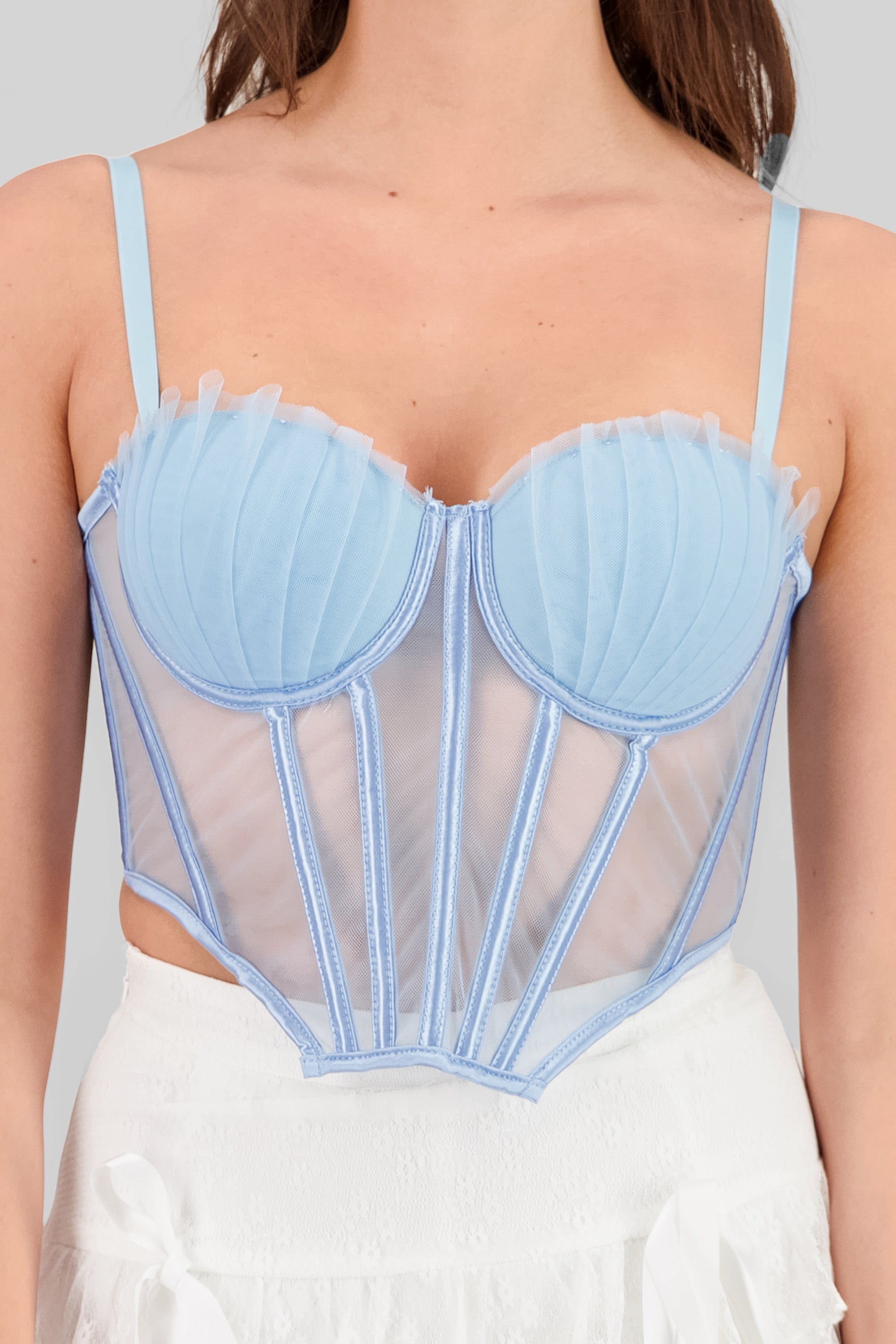 Corset copas mesh plisadas AZUL