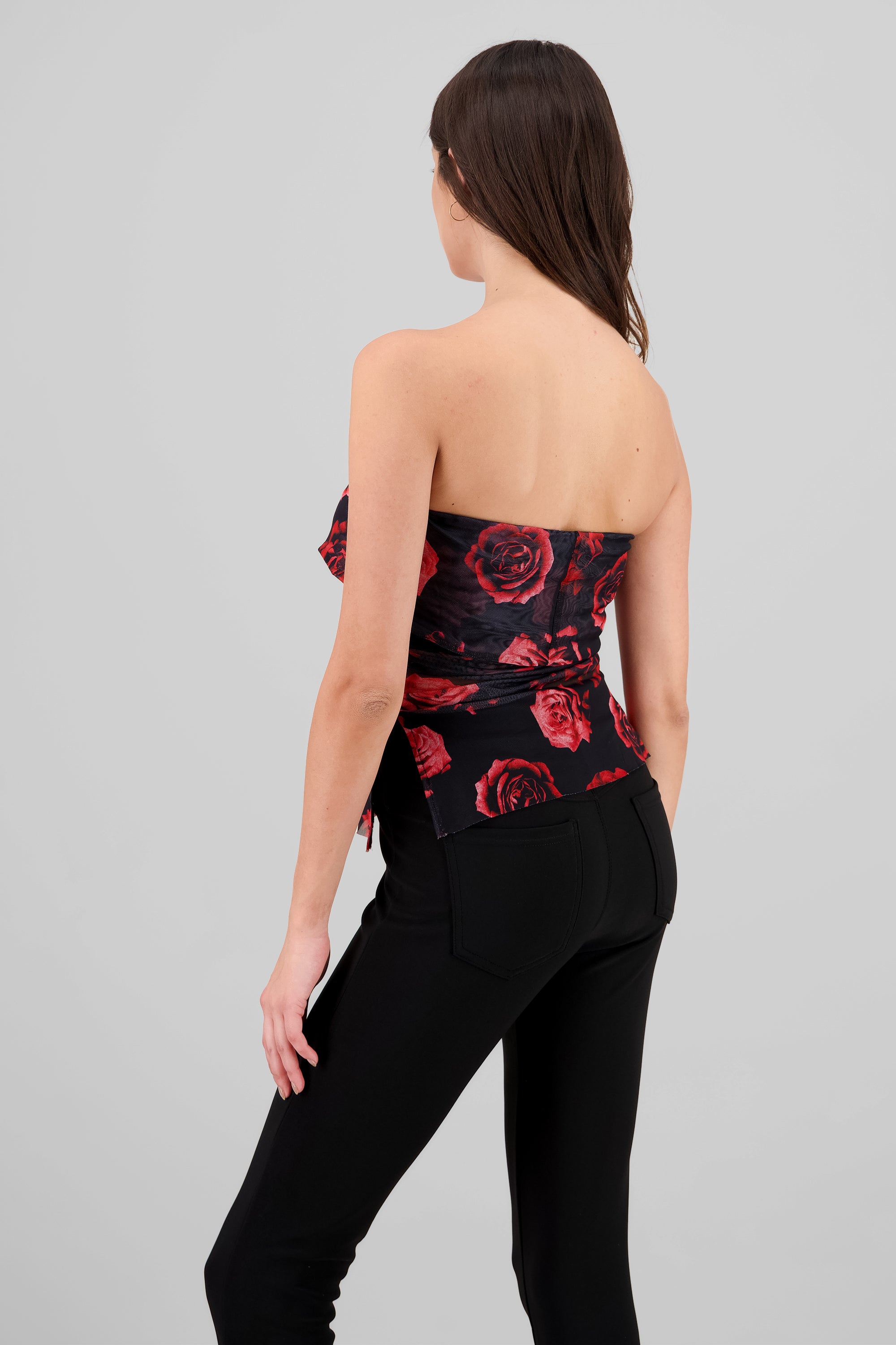 Top strapless mesh flores NEGRO COMBO