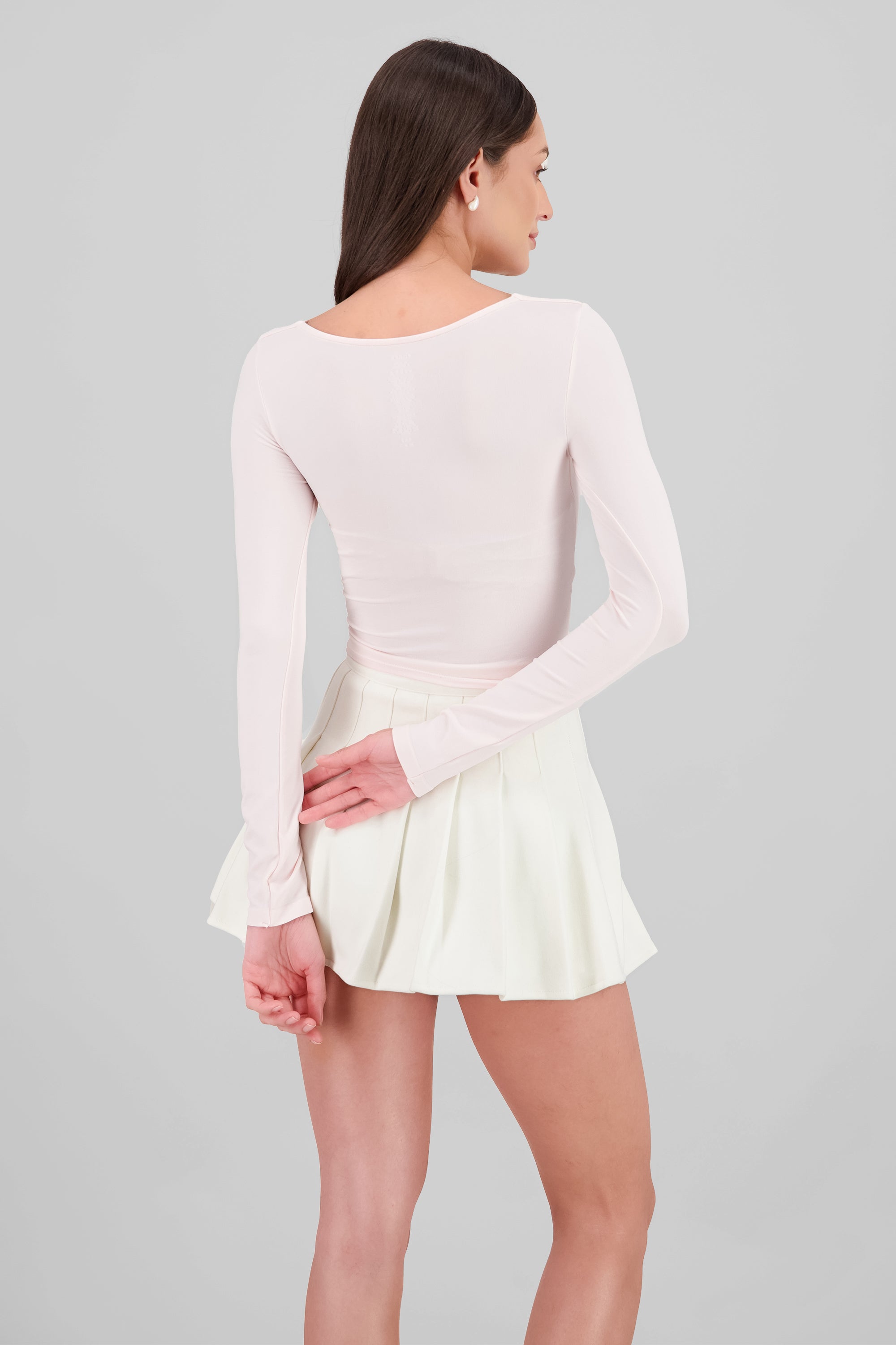 Blusa manga larga escote cuadrado PALO DE ROSA