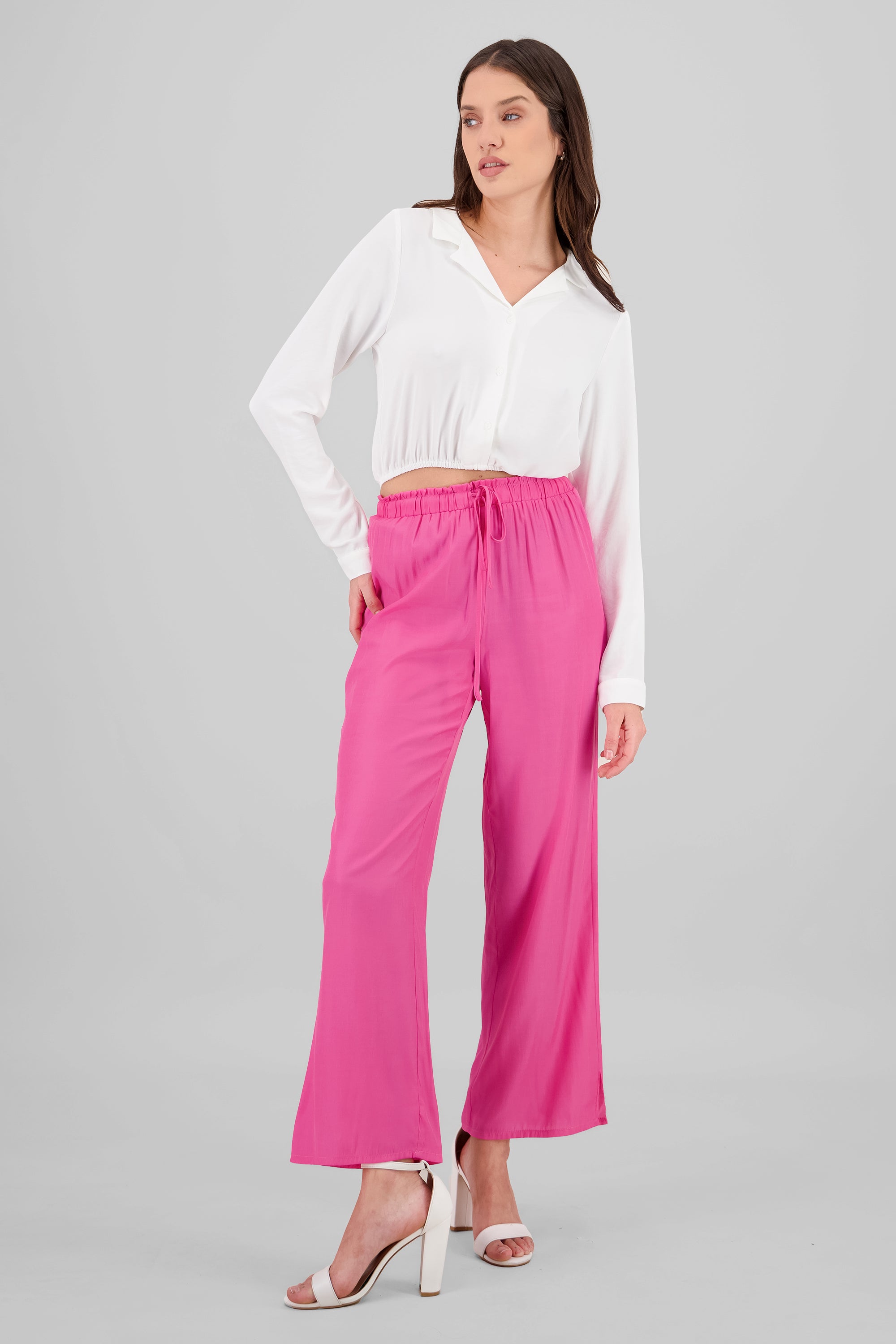 Pantalón liso con jareta ROSA