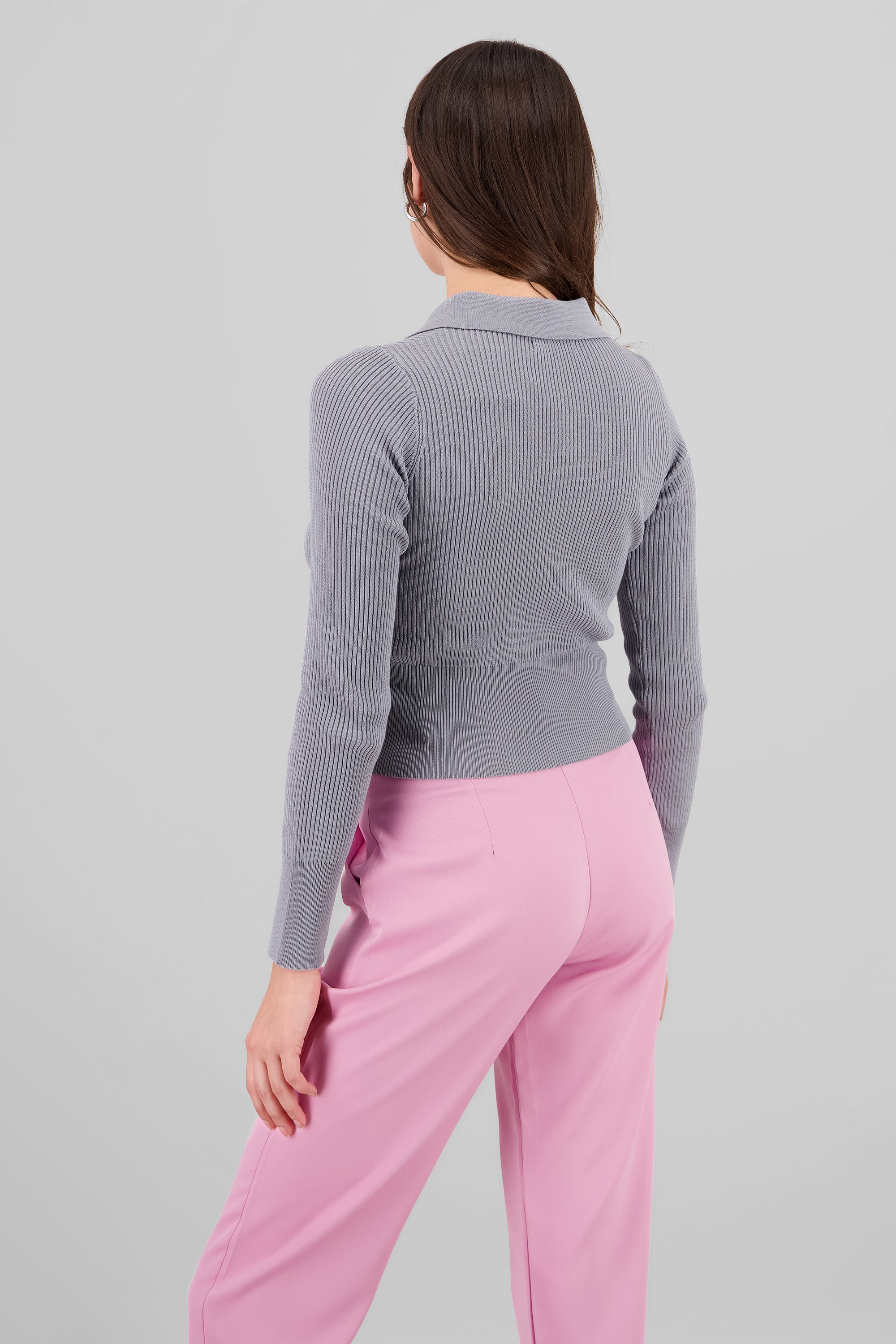 Sueter tejido ligero crop GRIS JASPE