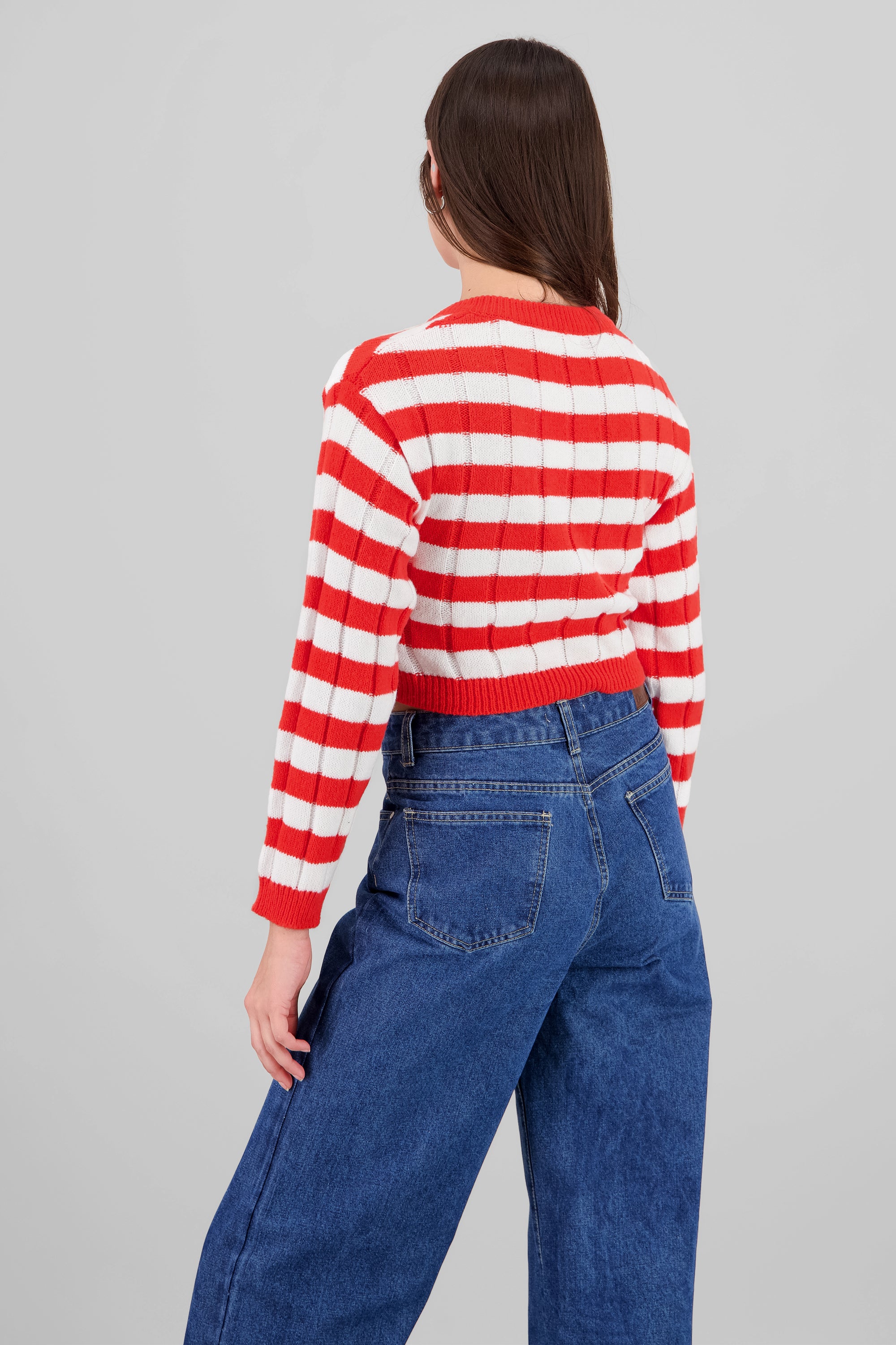 Sueter con rayas cuello en V ROJO COMBO