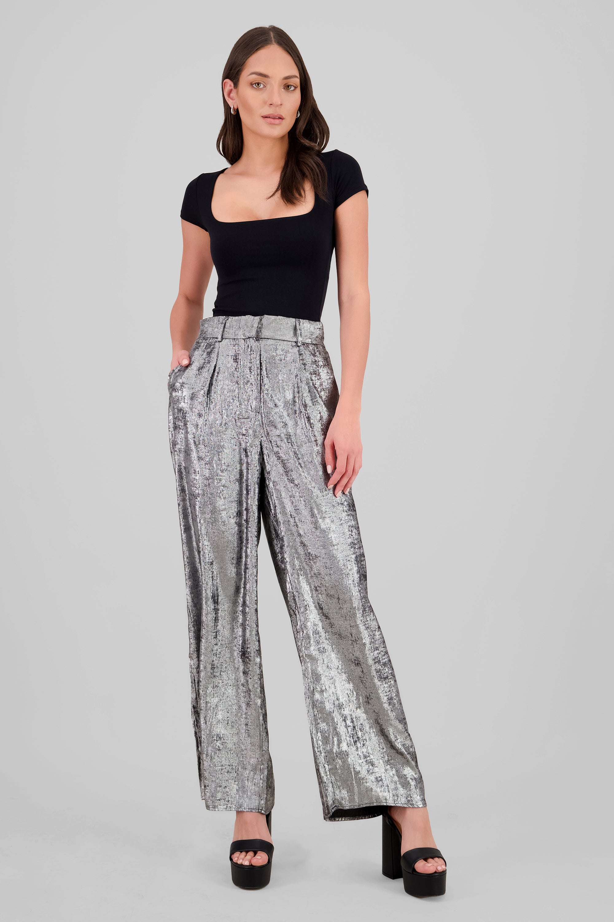 Pantalon amplio lentejuelas PLATA