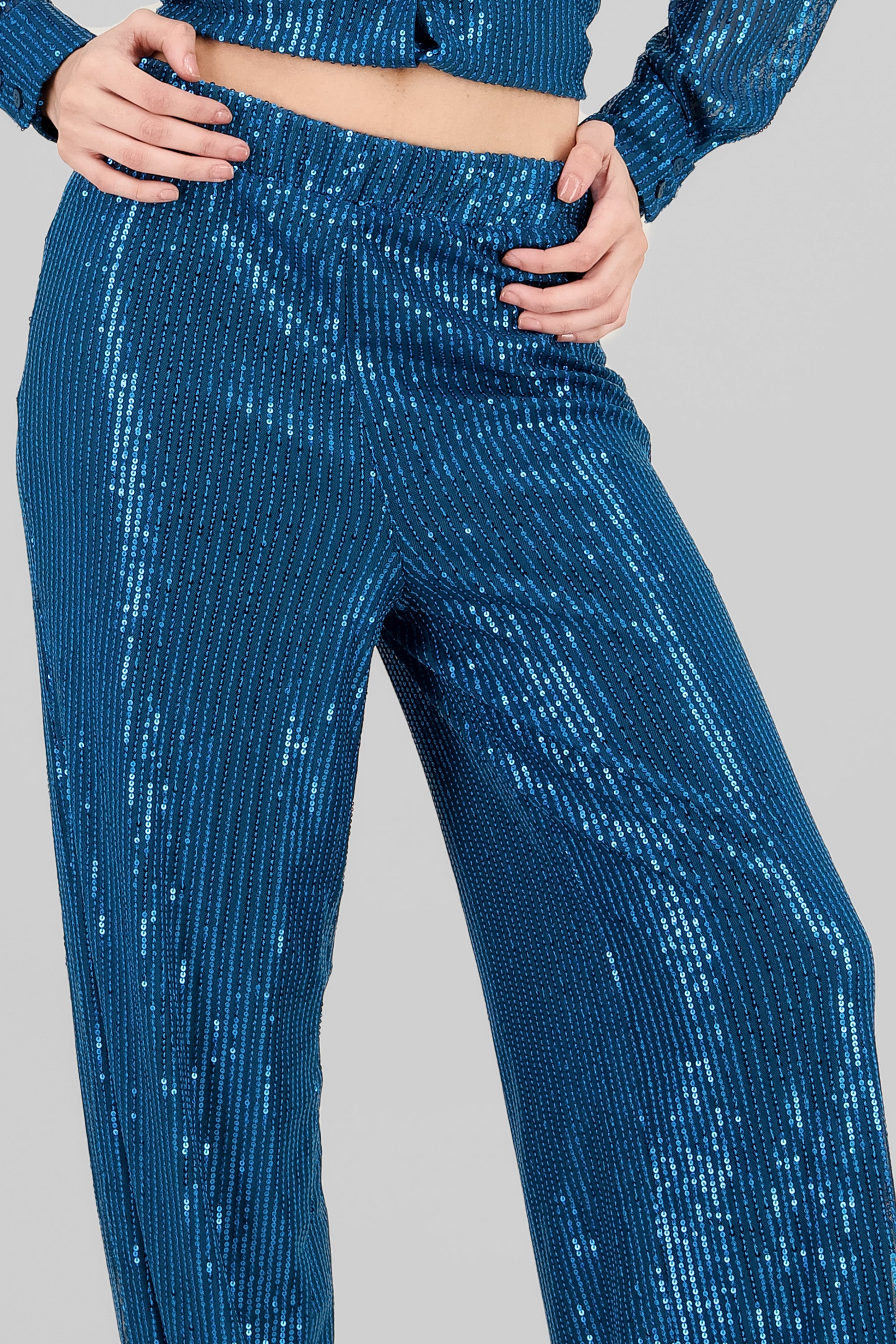 Pantalon amplio brillos TURQUESA