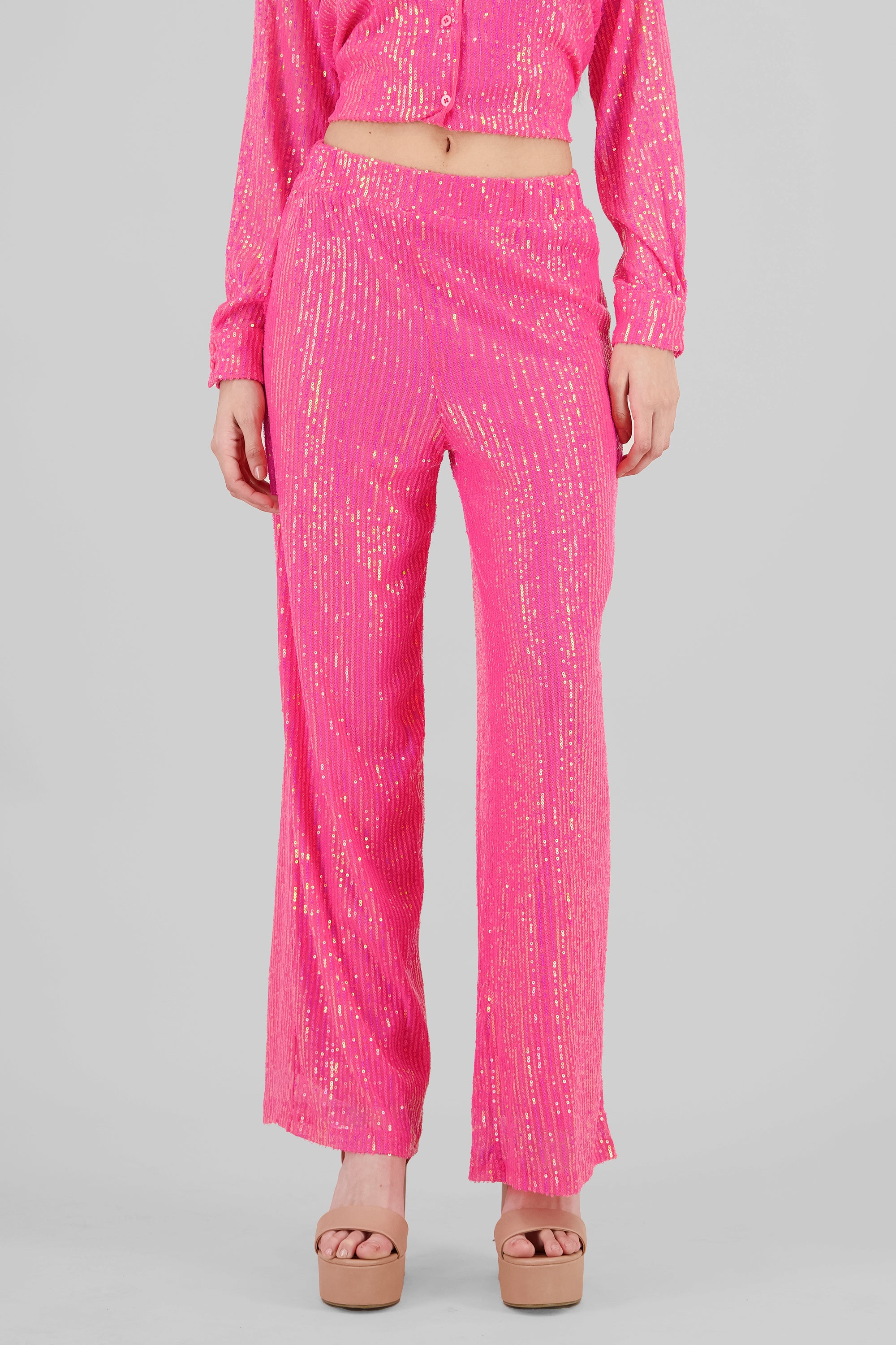 Pantalon amplio brillos ROSA