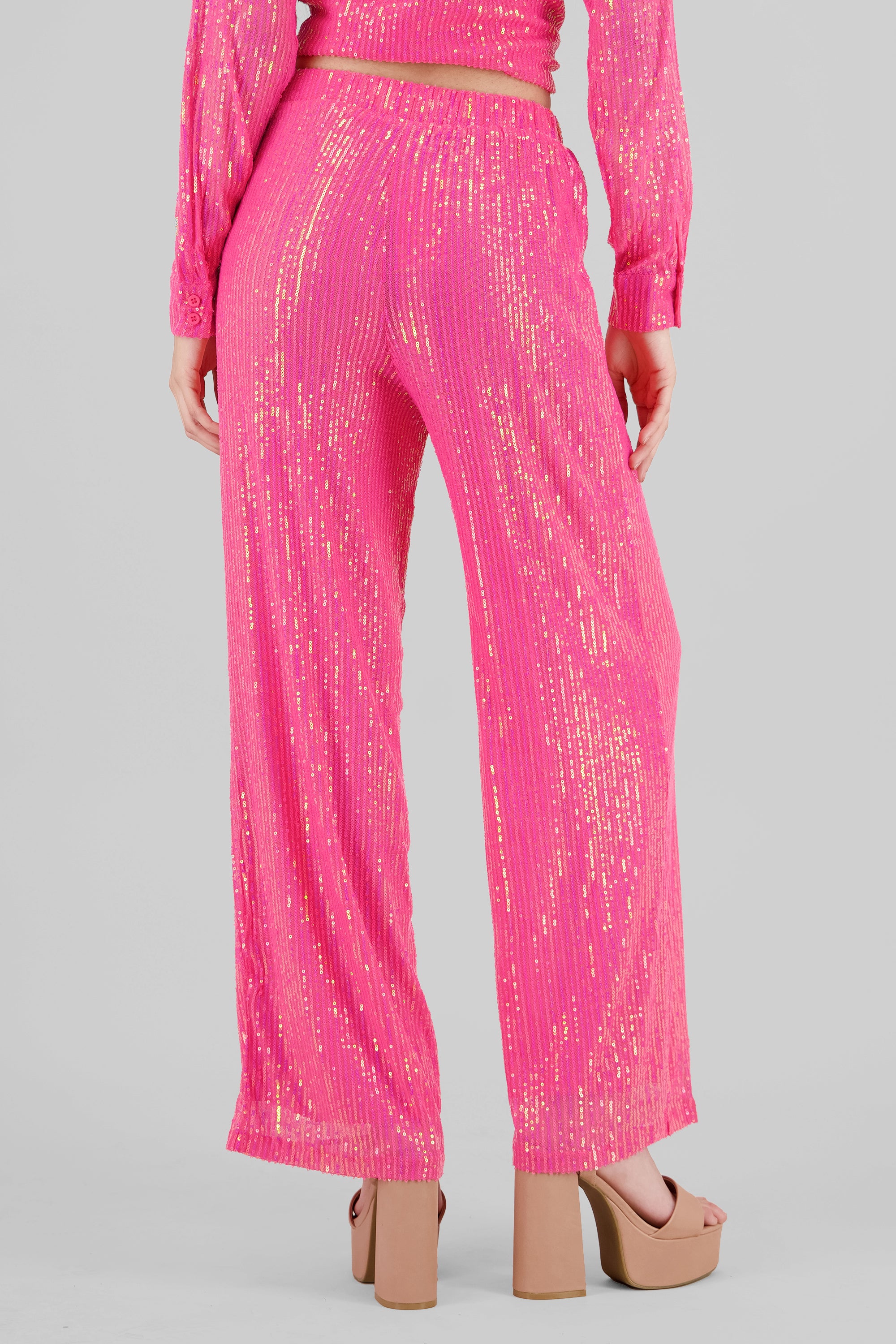 Pantalon amplio brillos ROSA