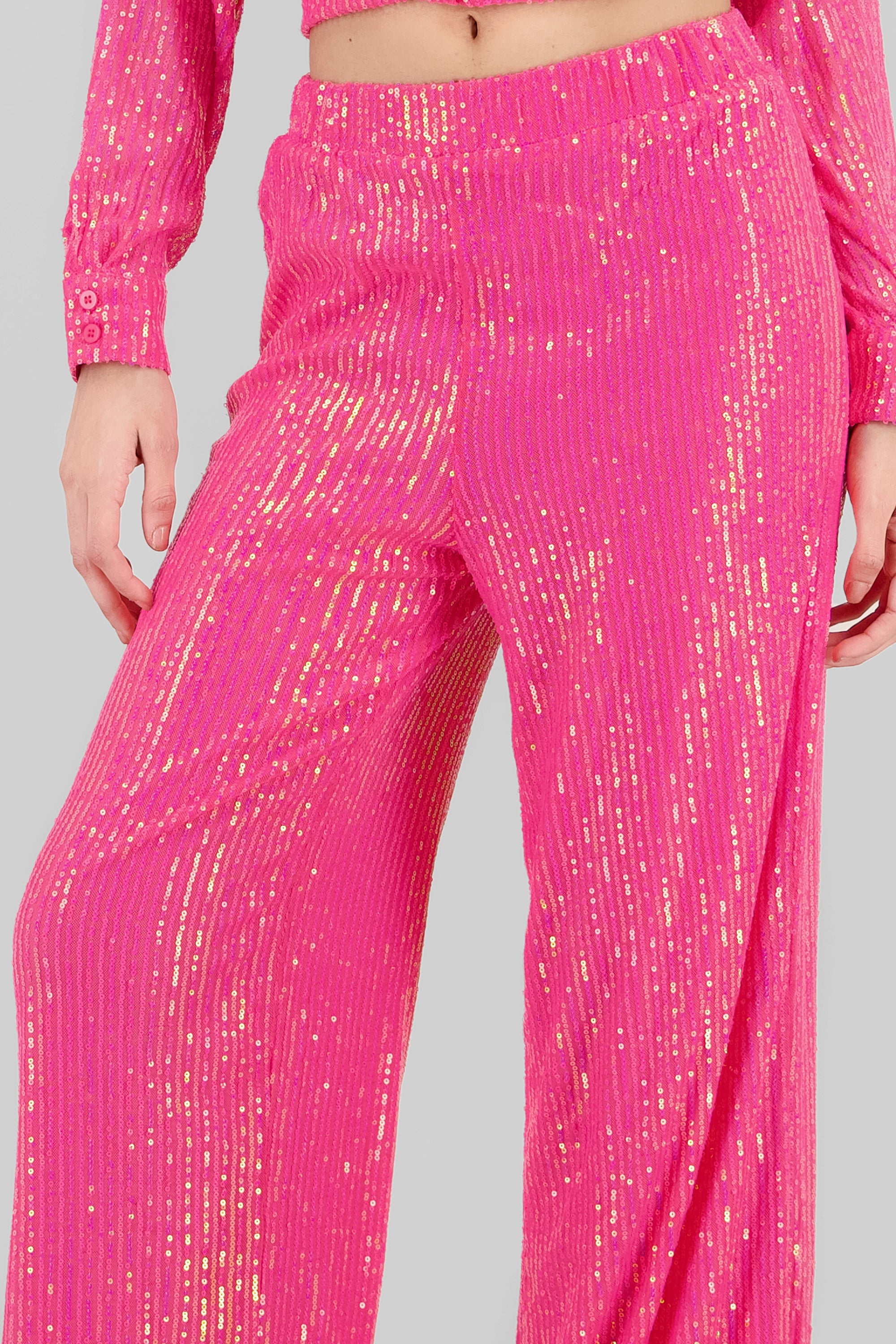 Pantalon amplio brillos ROSA