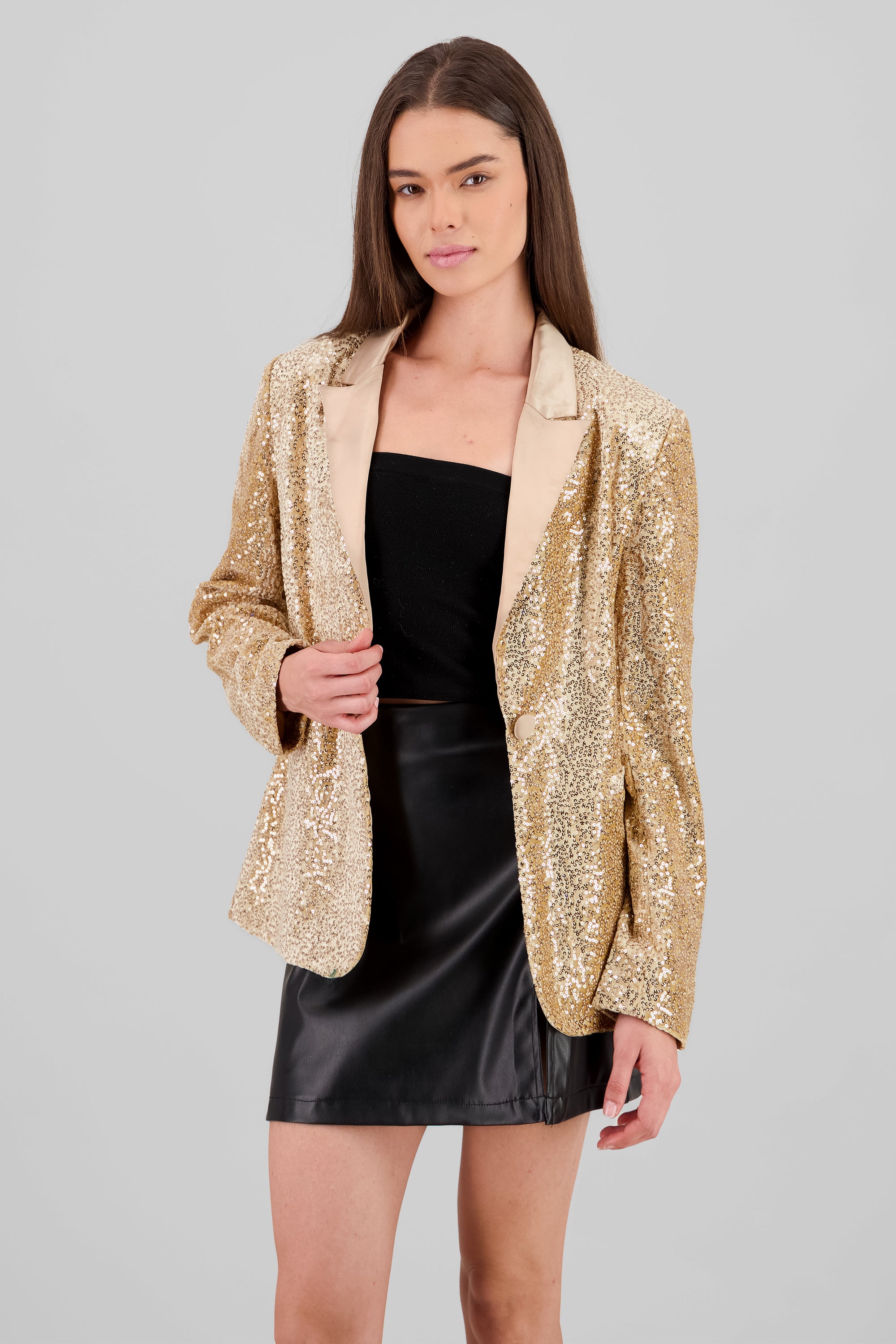 Blazer lentejuelas detalle solapa ORO