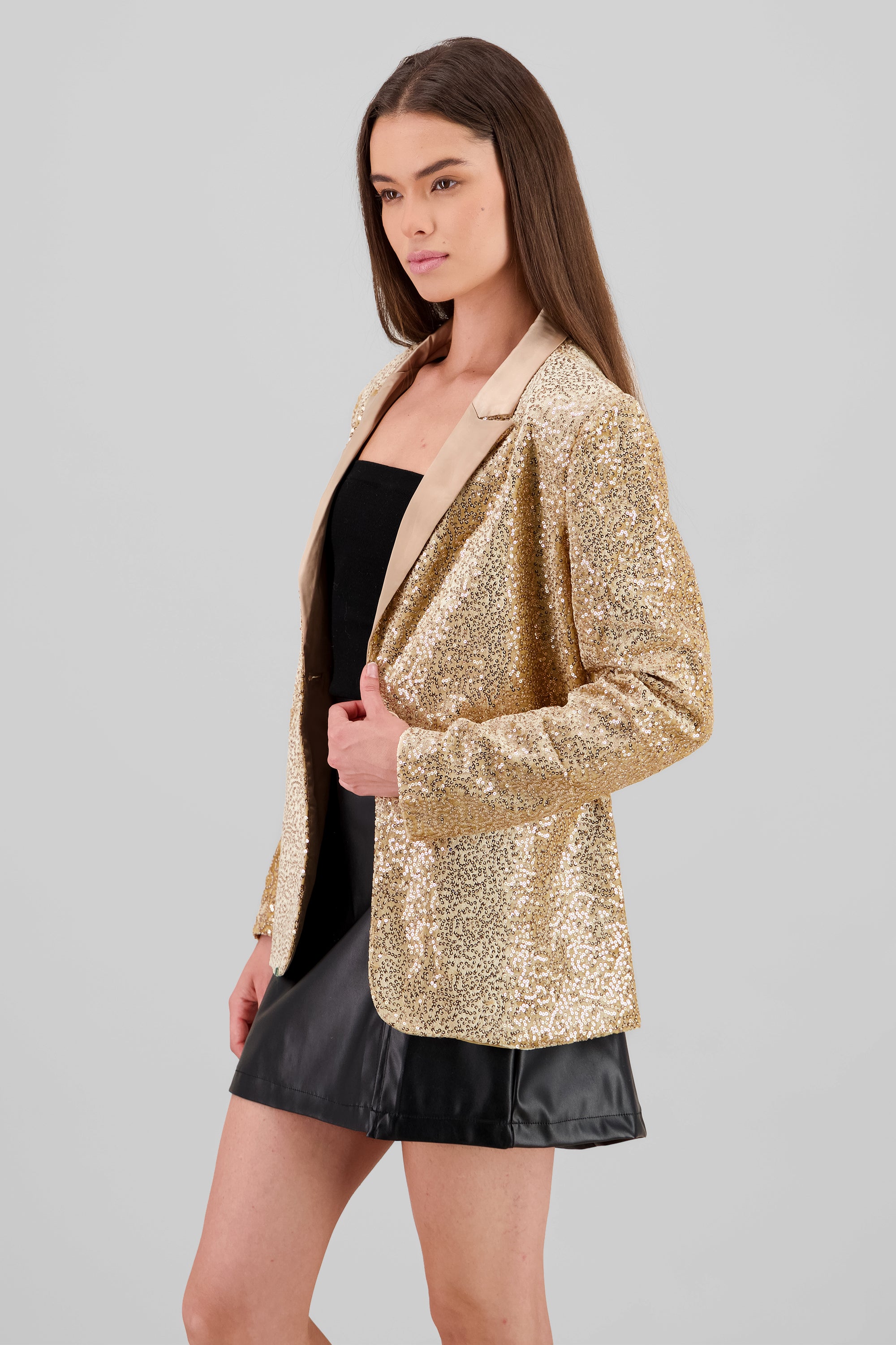 Blazer lentejuelas detalle solapa ORO