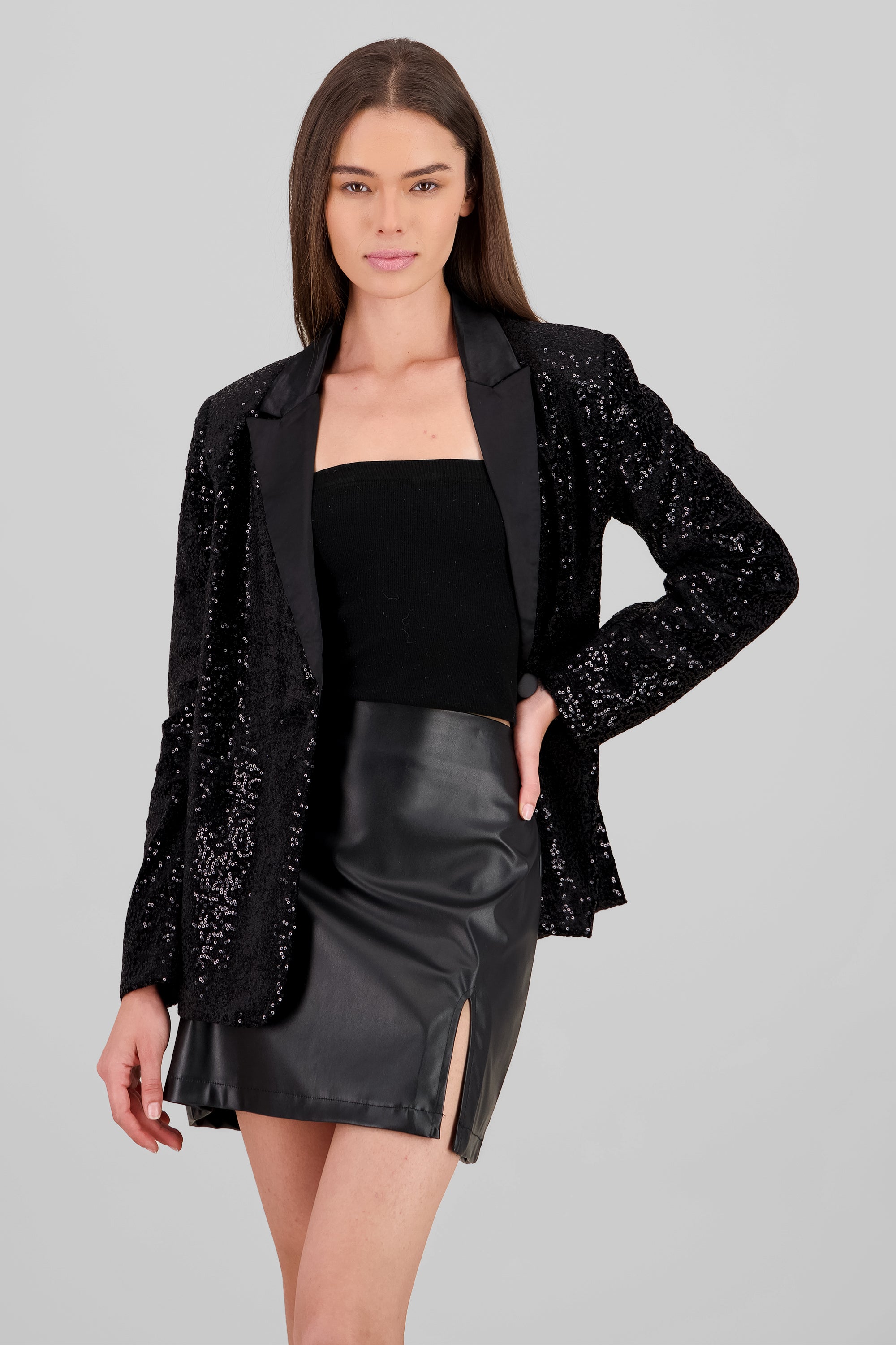 Blazer lentejuelas detalle solapa NEGRO