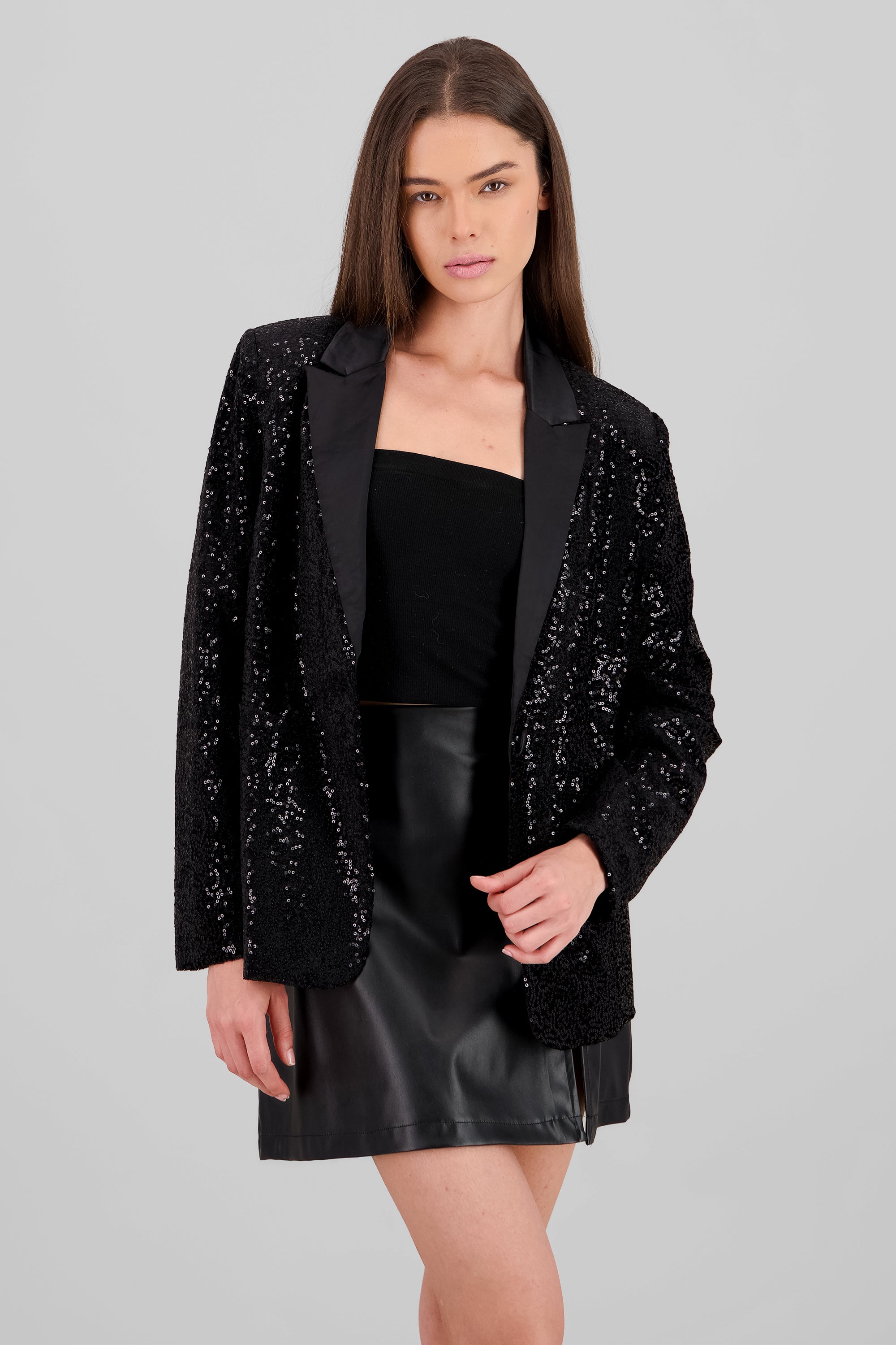 Blazer lentejuelas detalle solapa NEGRO