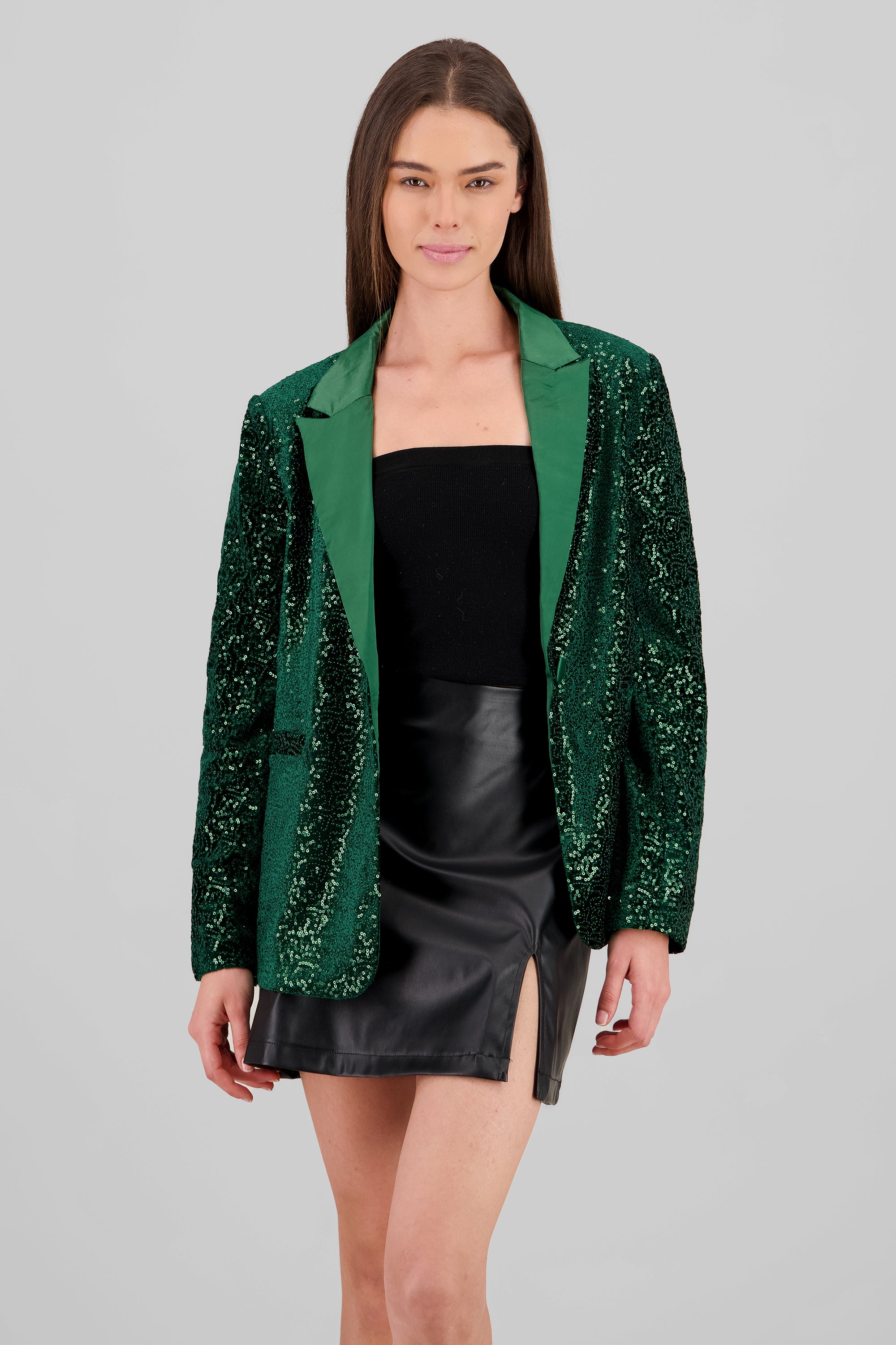 Blazer lentejuelas detalle solapa VERDE