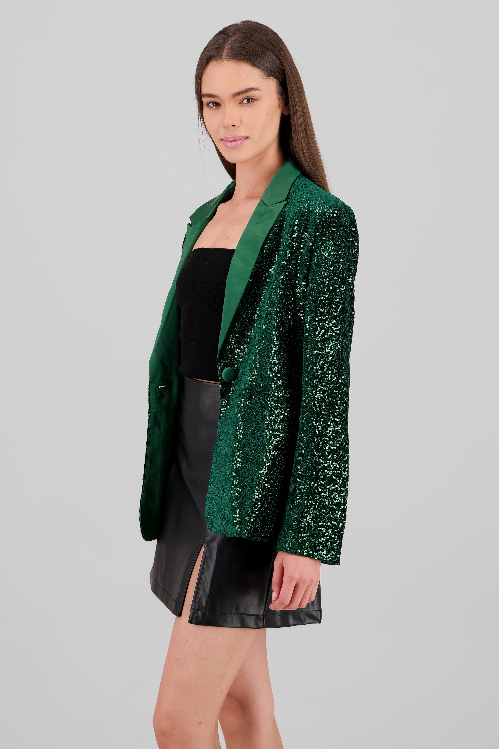 Blazer lentejuelas detalle solapa VERDE