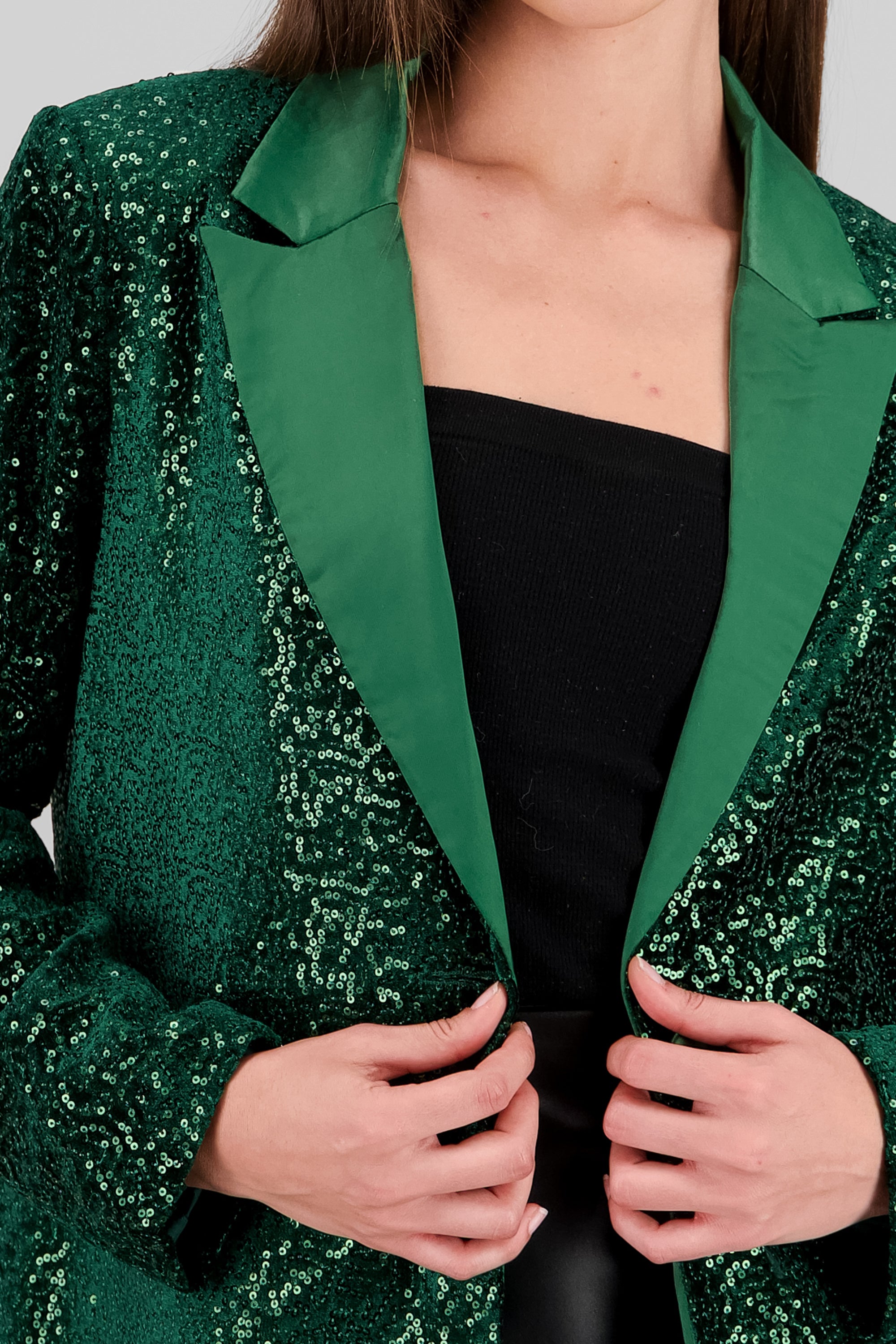 Blazer lentejuelas detalle solapa VERDE