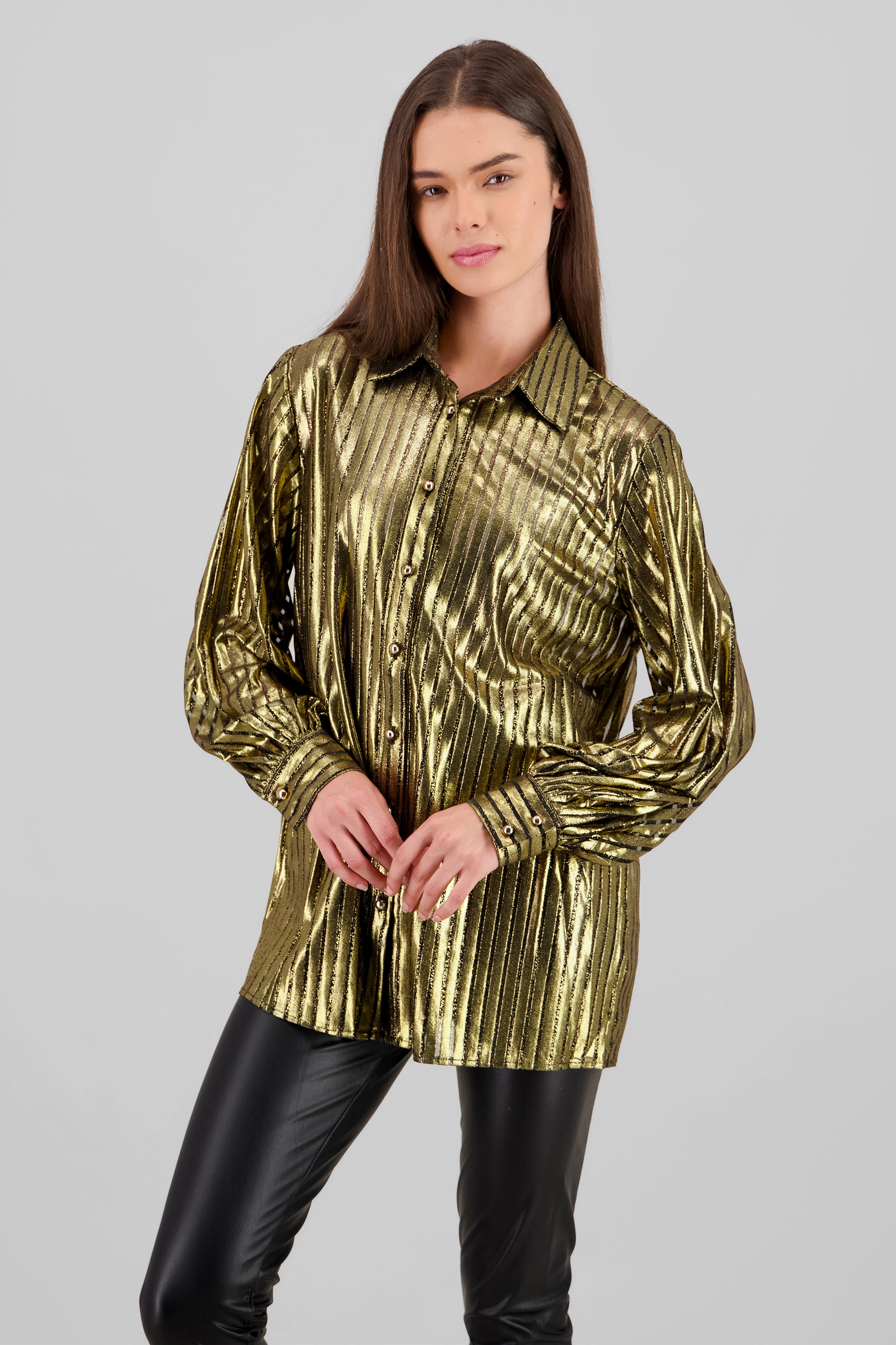 Camisa manga larga metalica rayas ORO