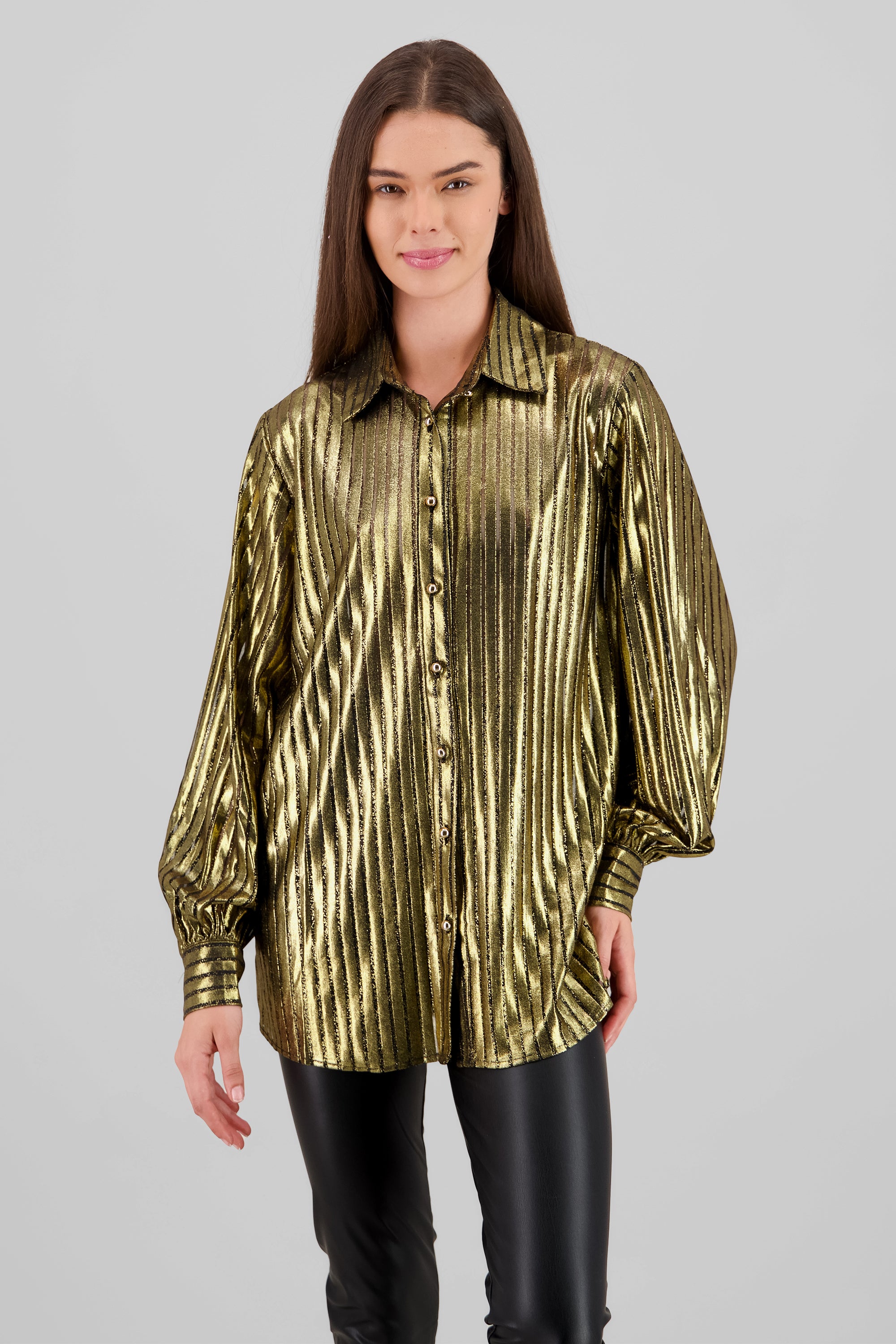 Camisa manga larga metalica rayas ORO