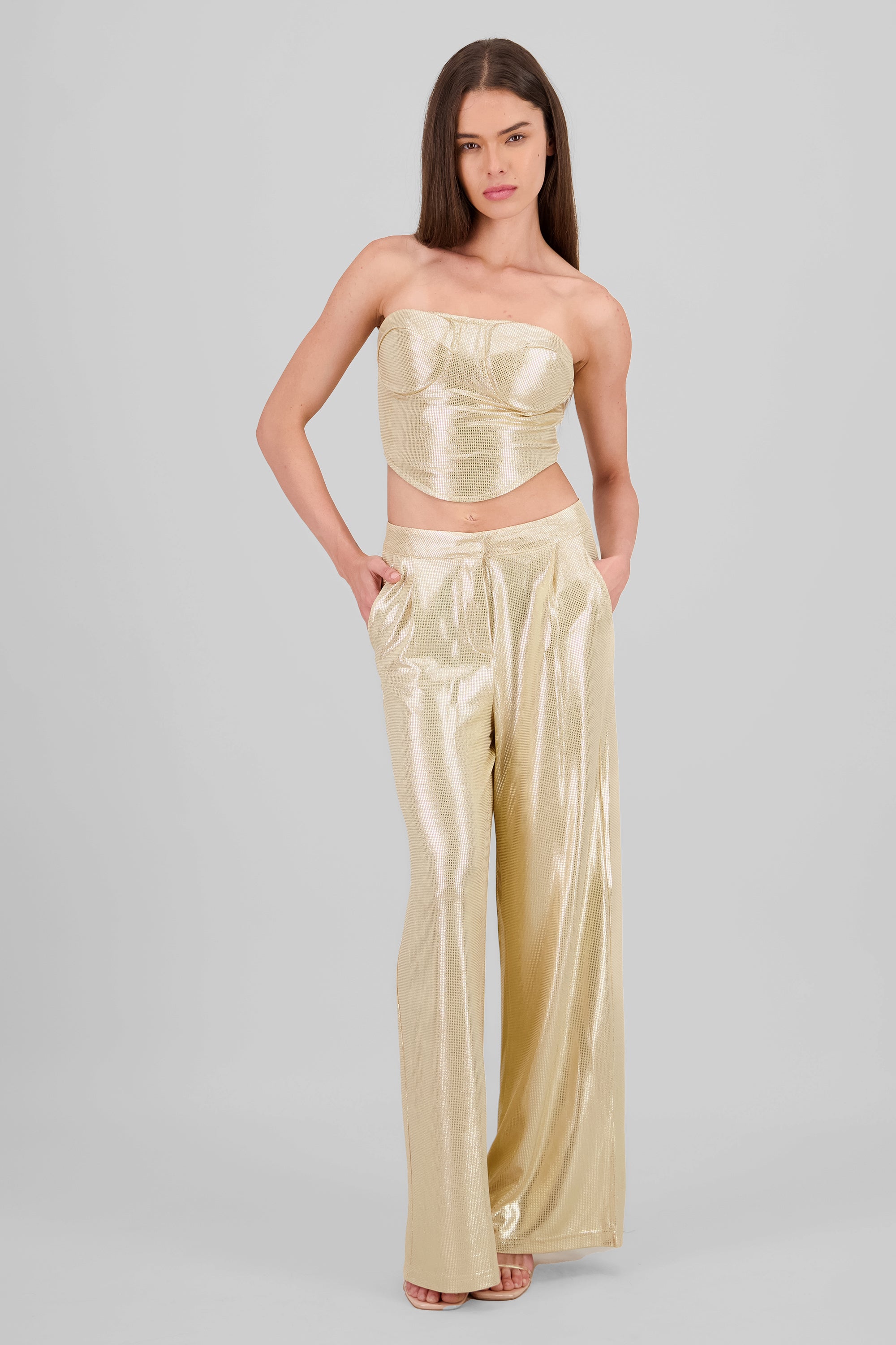 Pantalon wide leg fluido brillos ORO