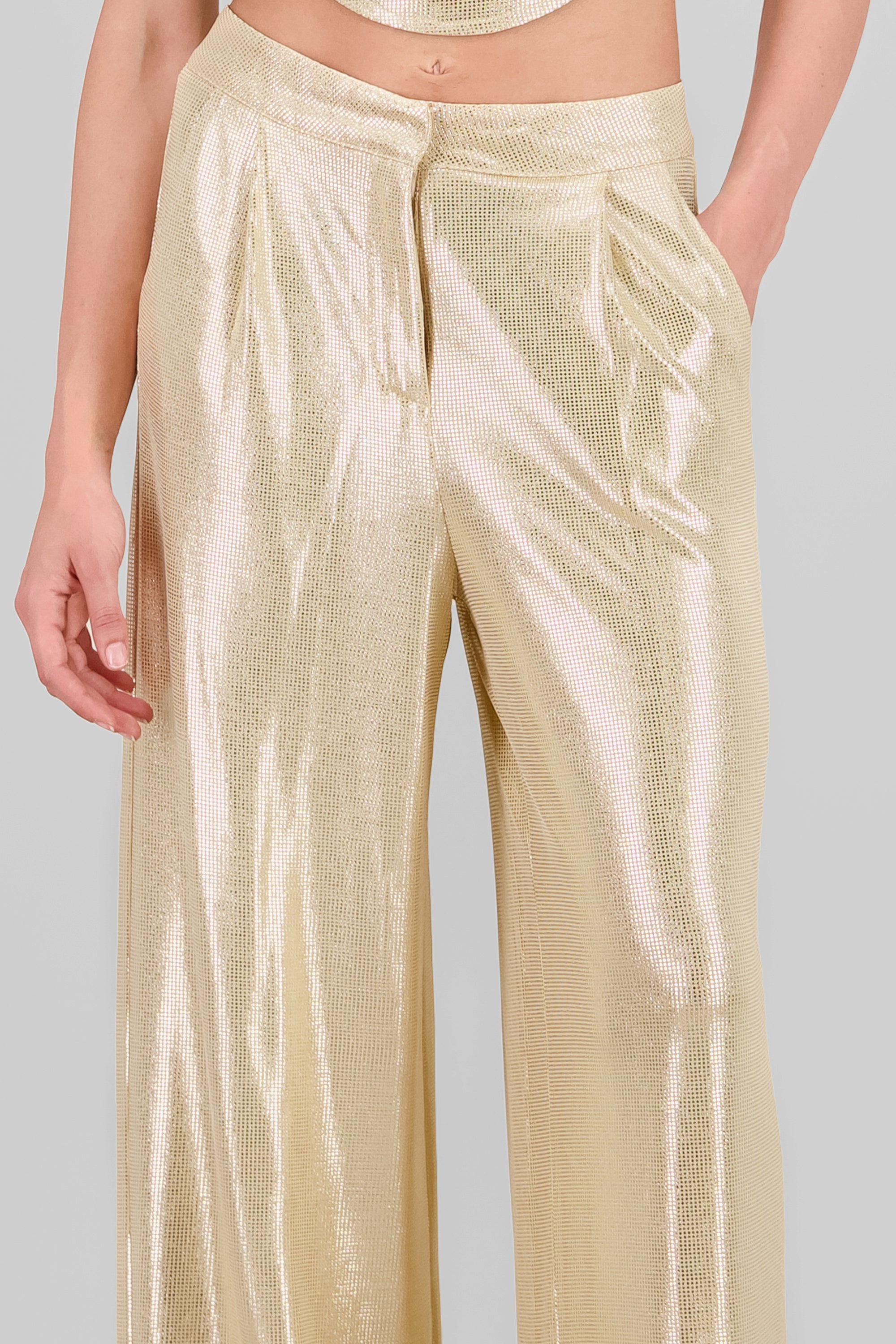 Pantalon wide leg fluido brillos ORO