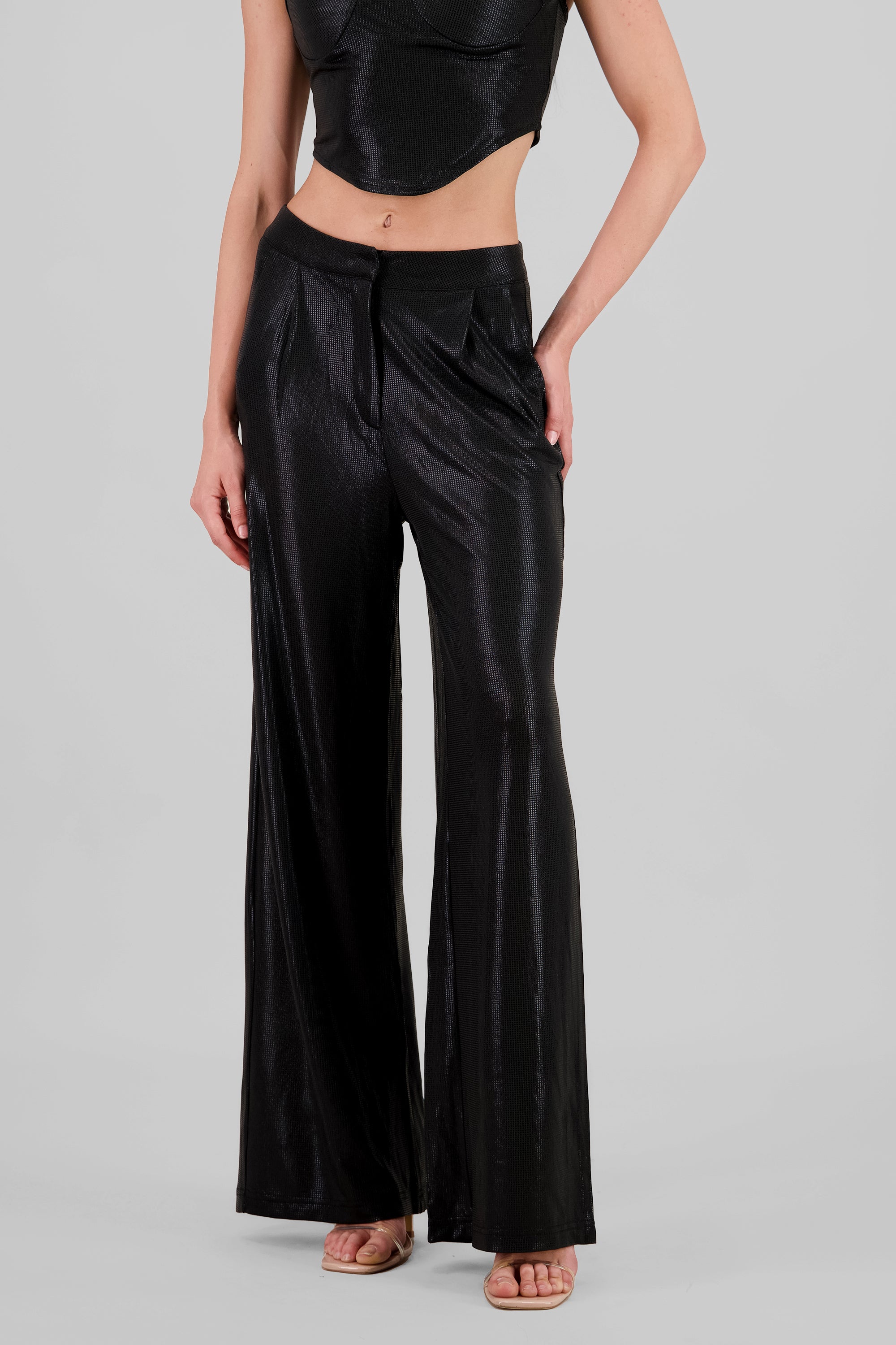 Pantalon wide leg fluido brillos NEGRO