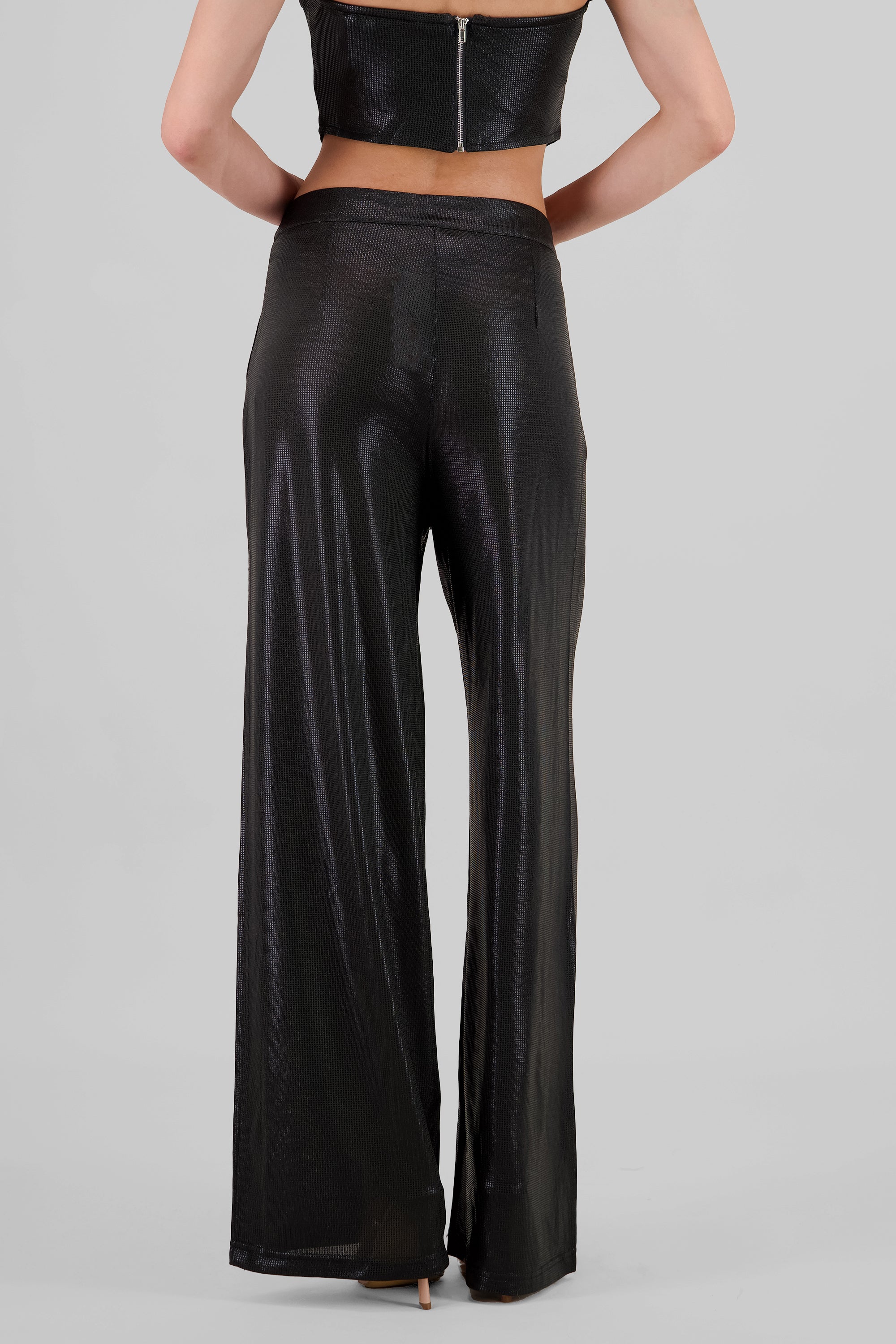 Pantalon wide leg fluido brillos NEGRO