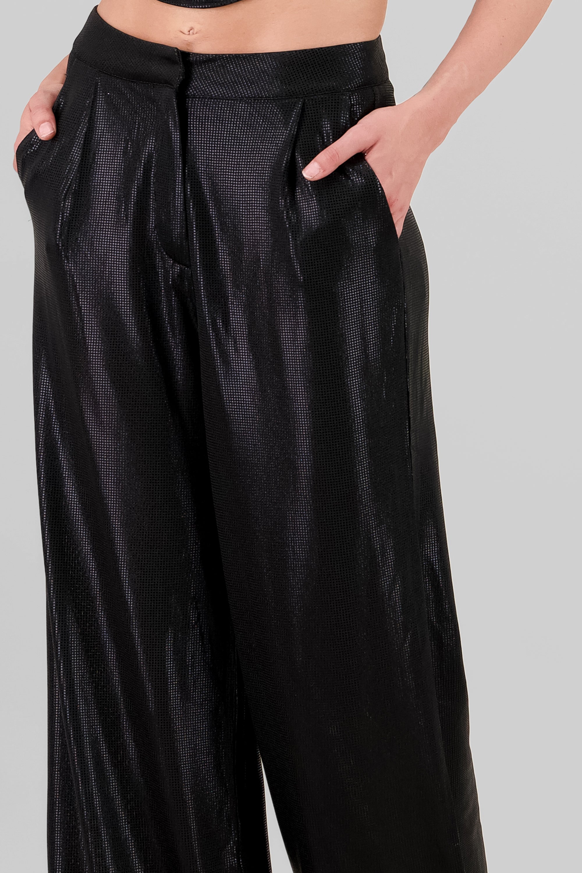 Pantalon wide leg fluido brillos NEGRO