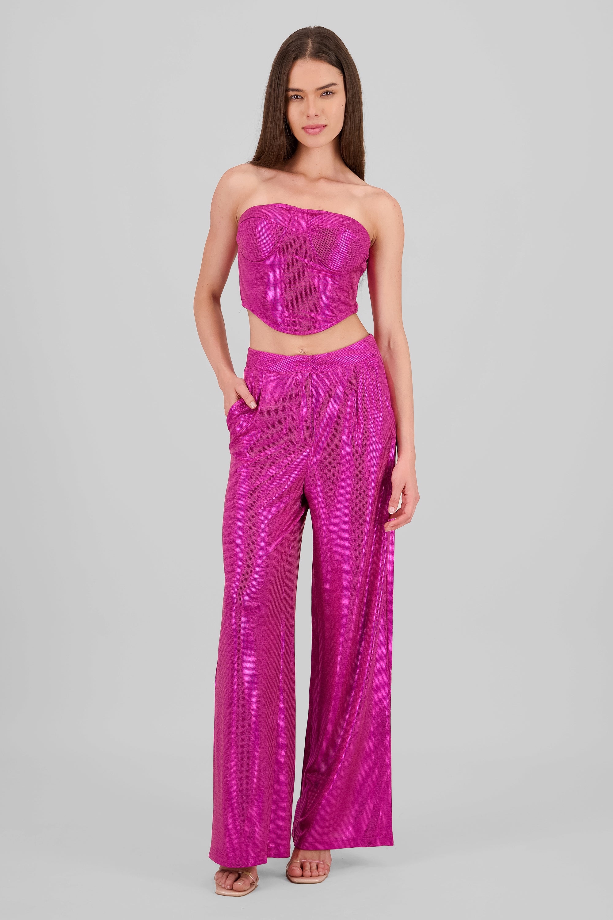 Pantalon wide leg fluido brillos FIUSHA