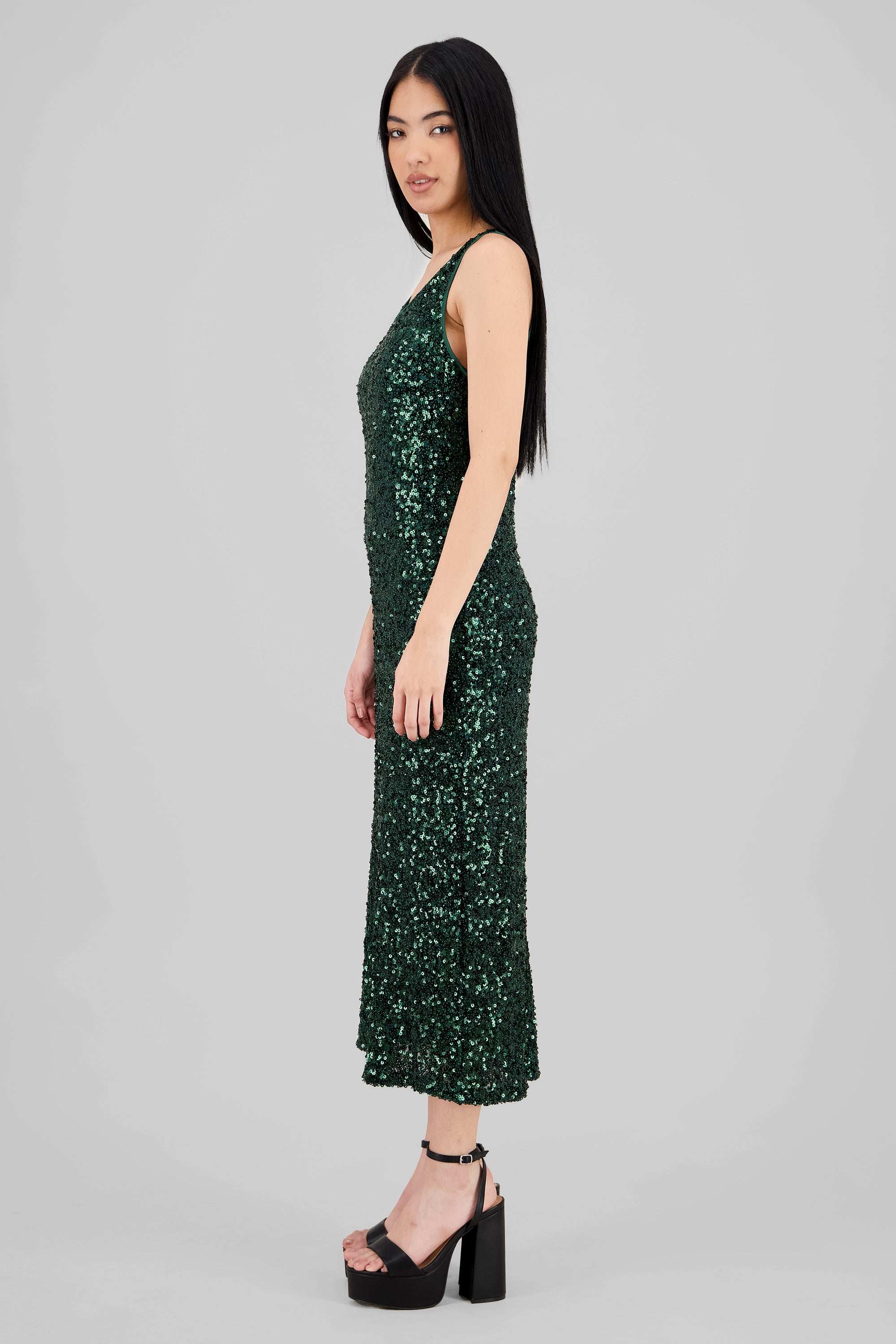 Vestido maxi lentejuelas tirantes VERDE