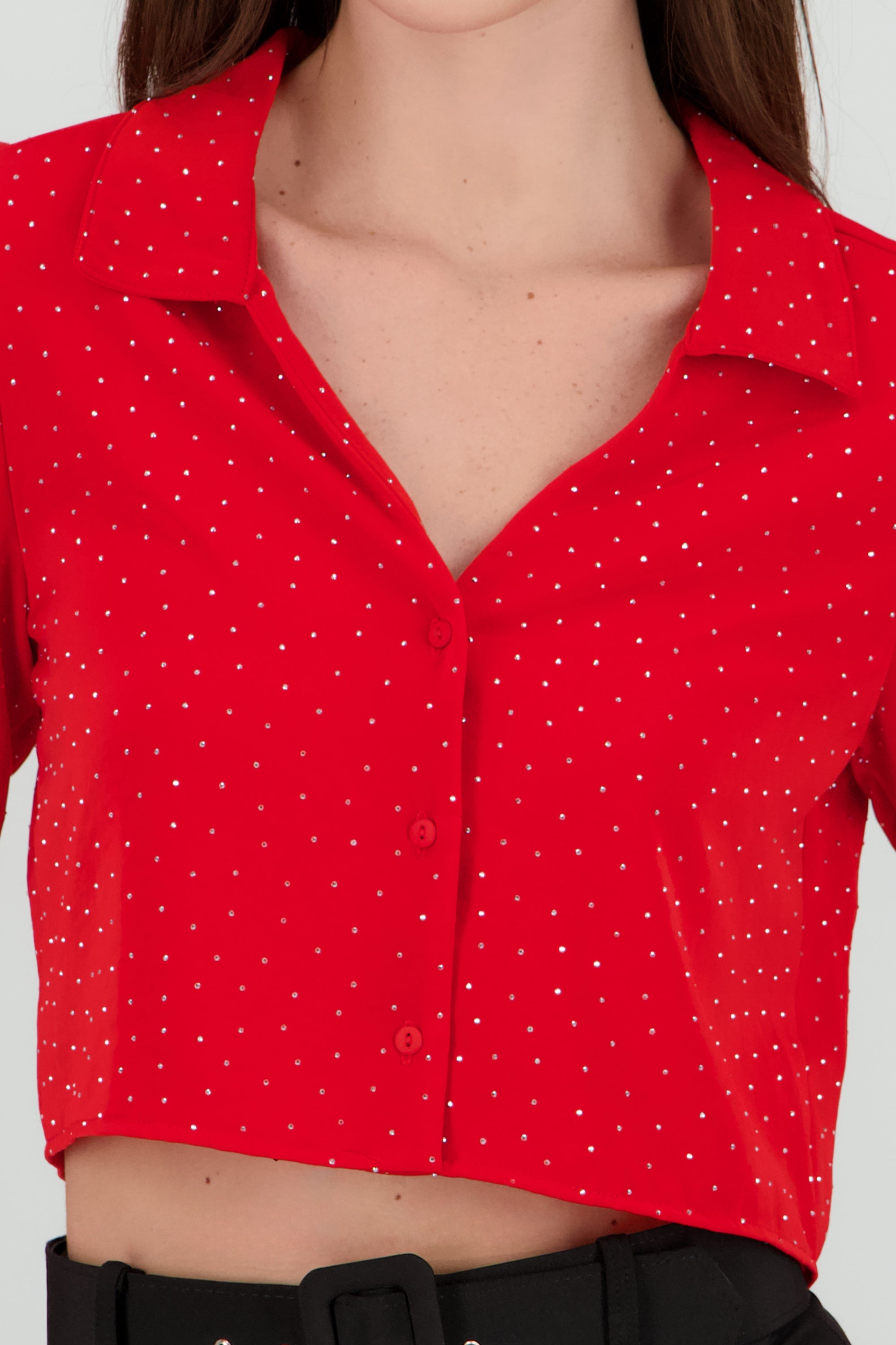 Blusa crop manga larga con brillos Hypsters ROJO QUEMADO