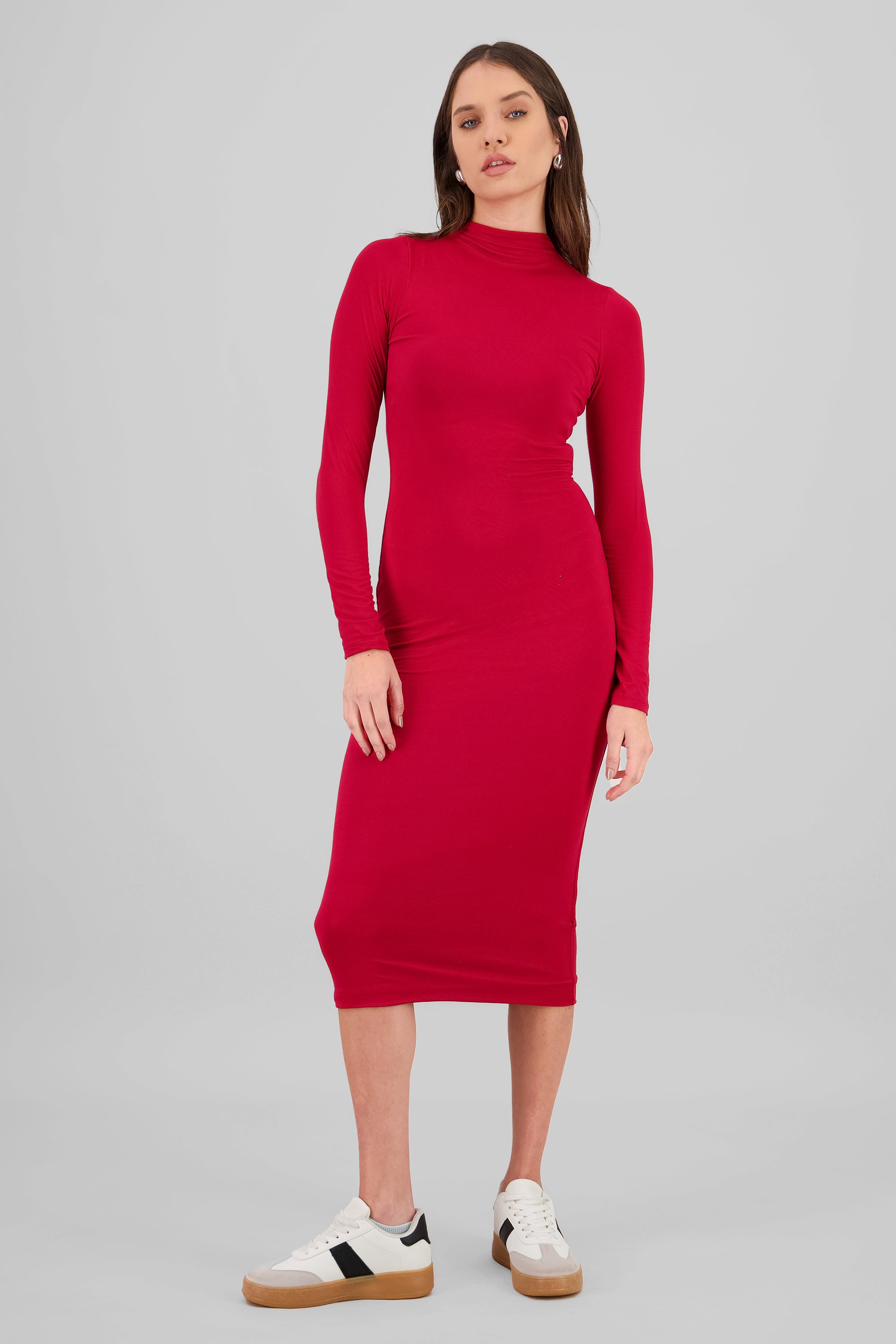 Vestido midi cuello alto ROJO