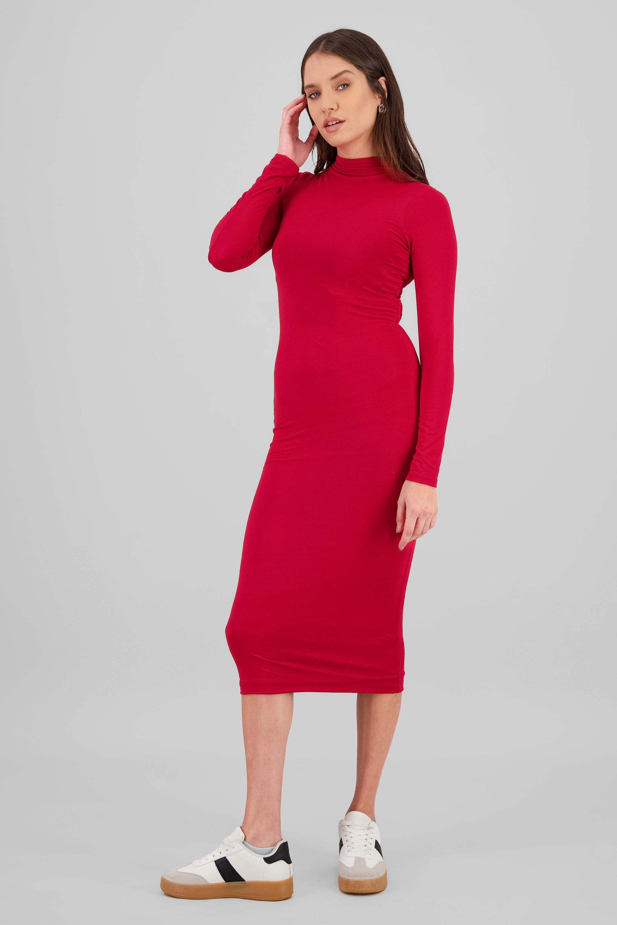 Vestido midi cuello alto ROJO