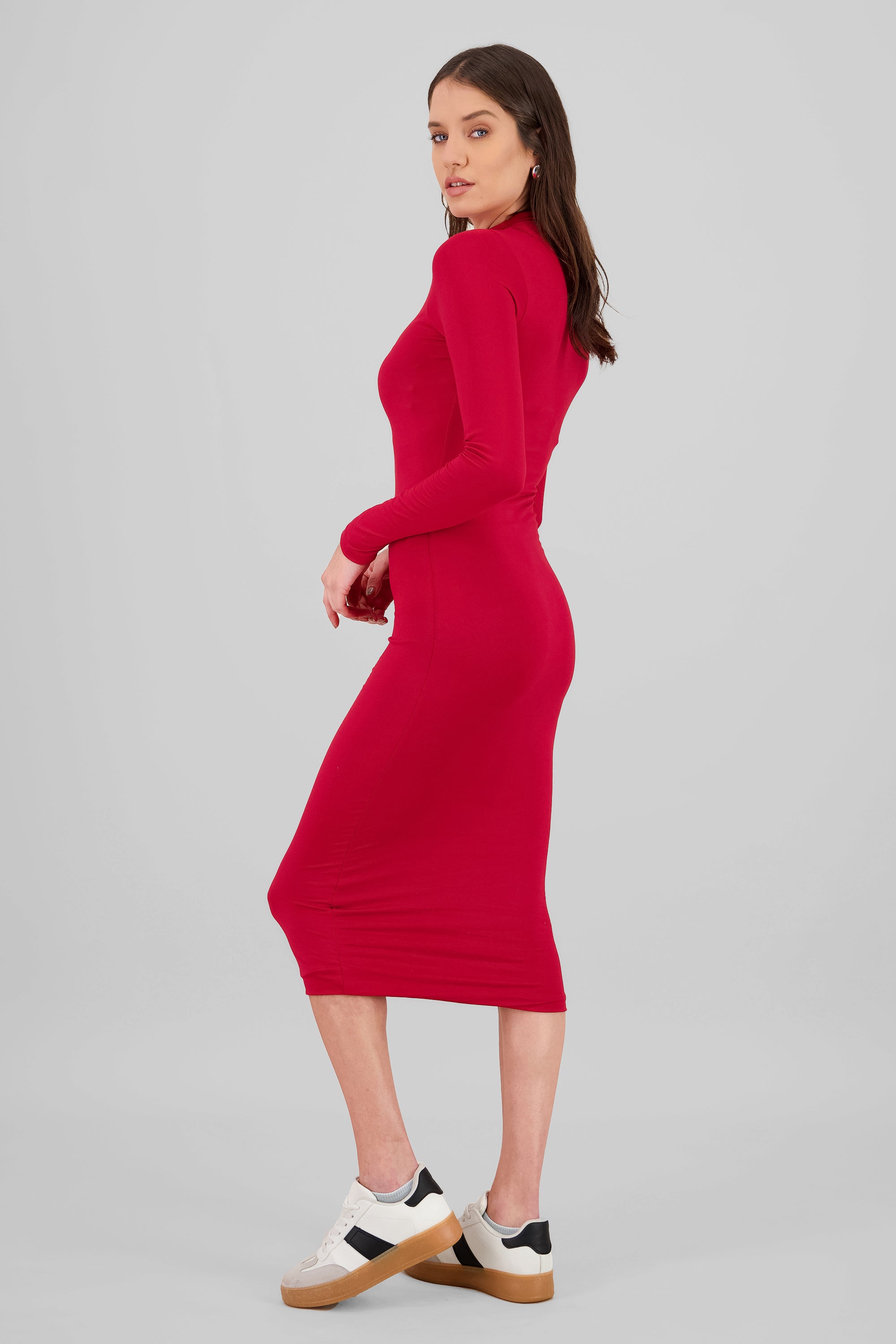 Vestido midi cuello alto ROJO