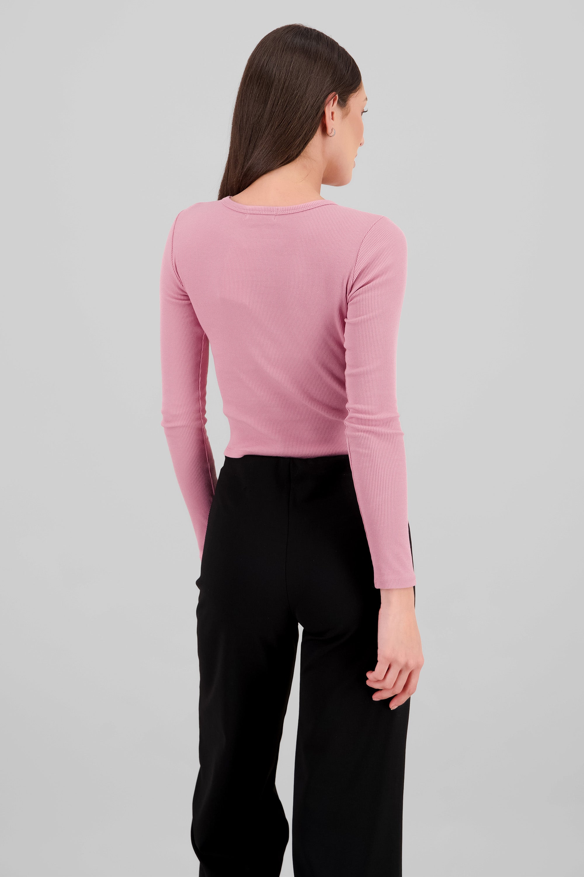 Top manga larga rib liso ROSA