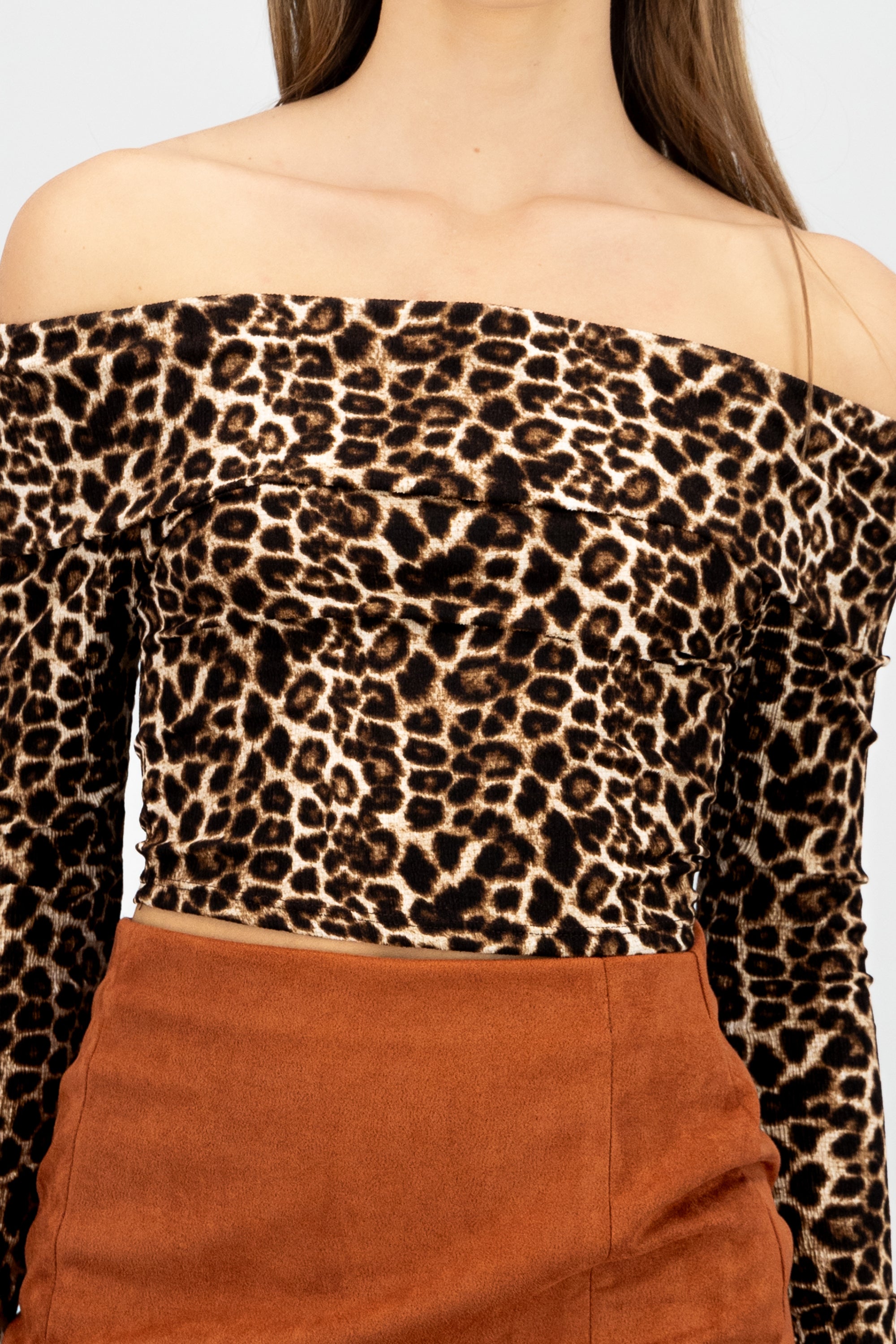 Top off shoulder de animal print con brillo CAFE COMBO