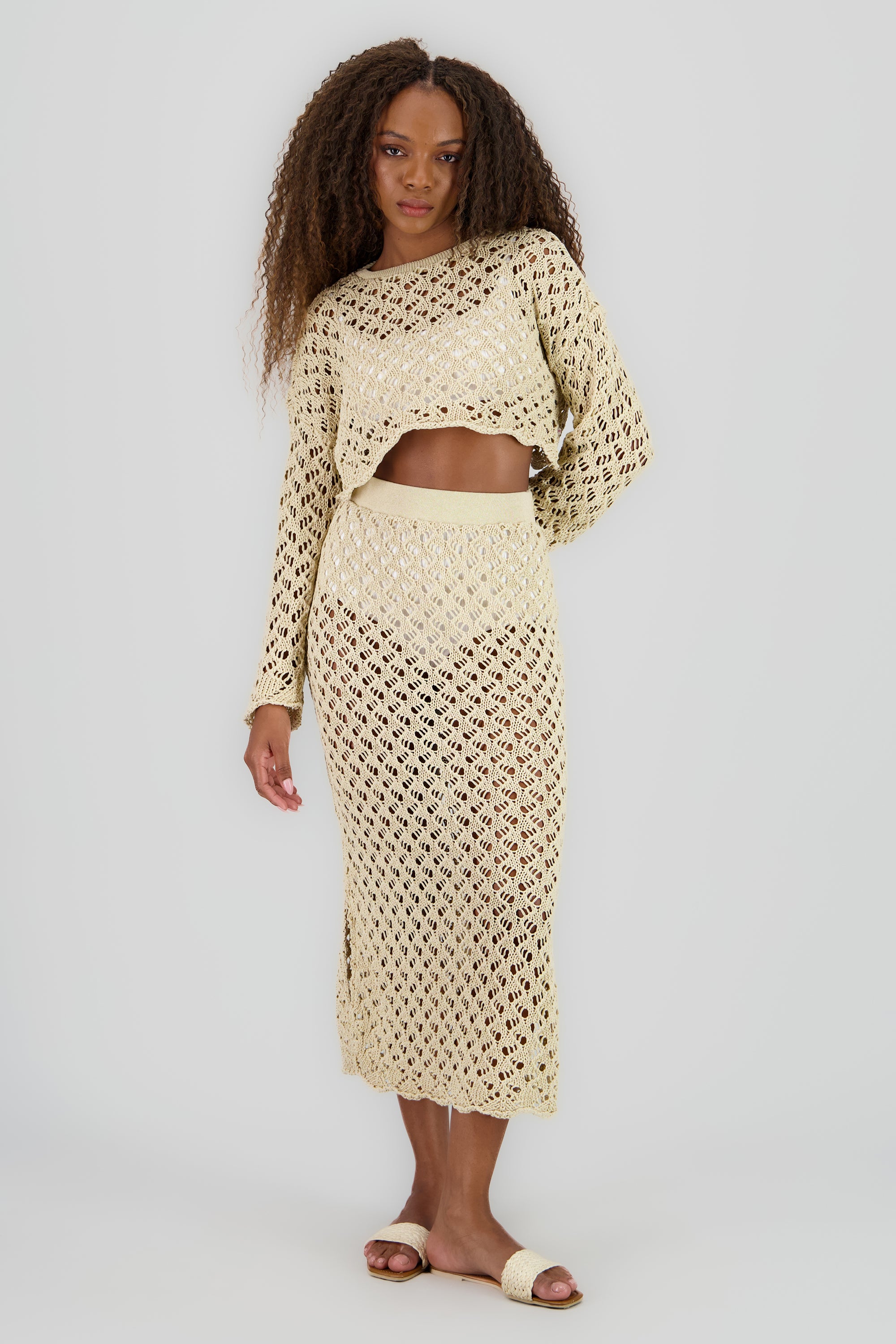 Falda maxi crochet KHAKI