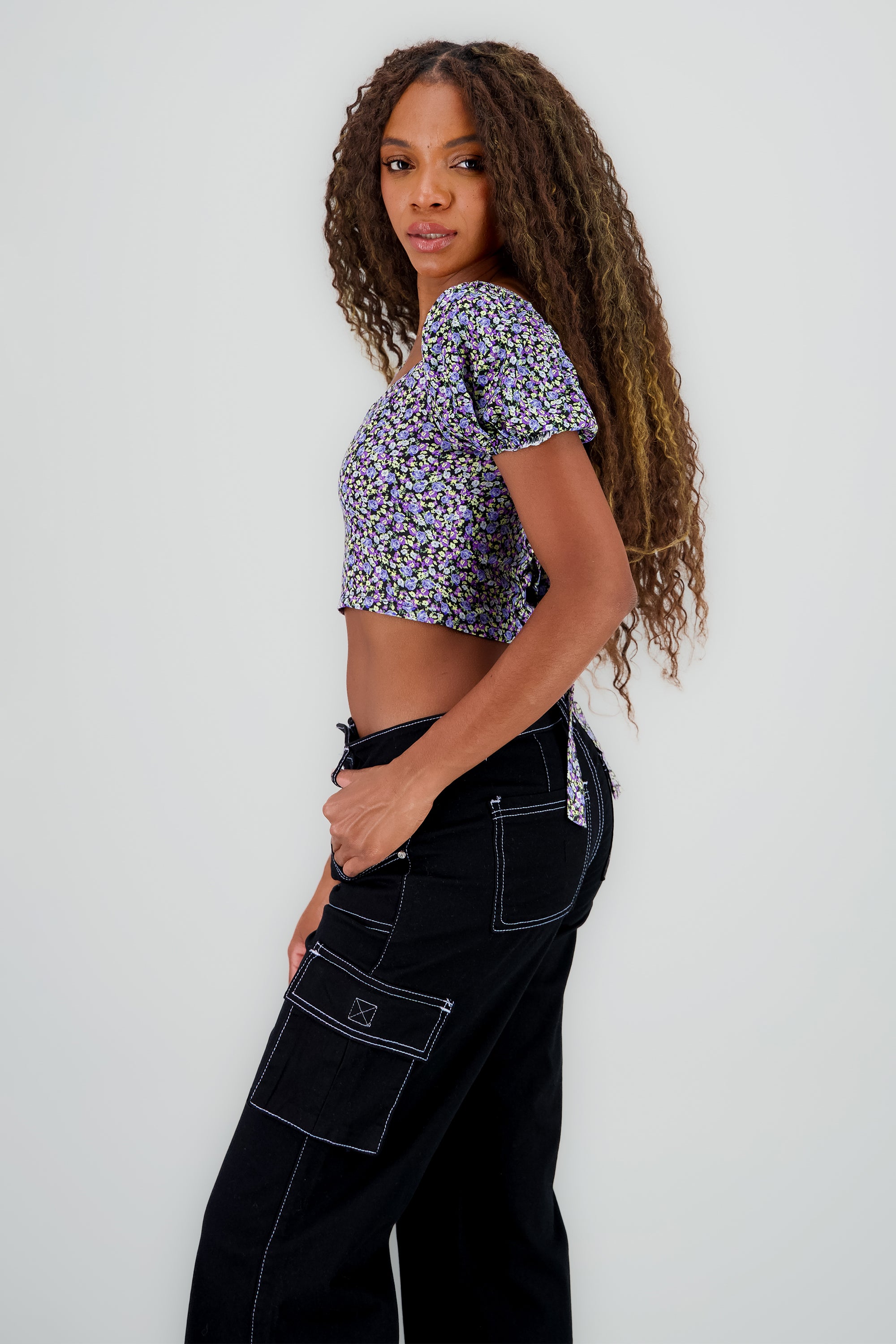 Camisa mangas abullonadas MORADO COMBO