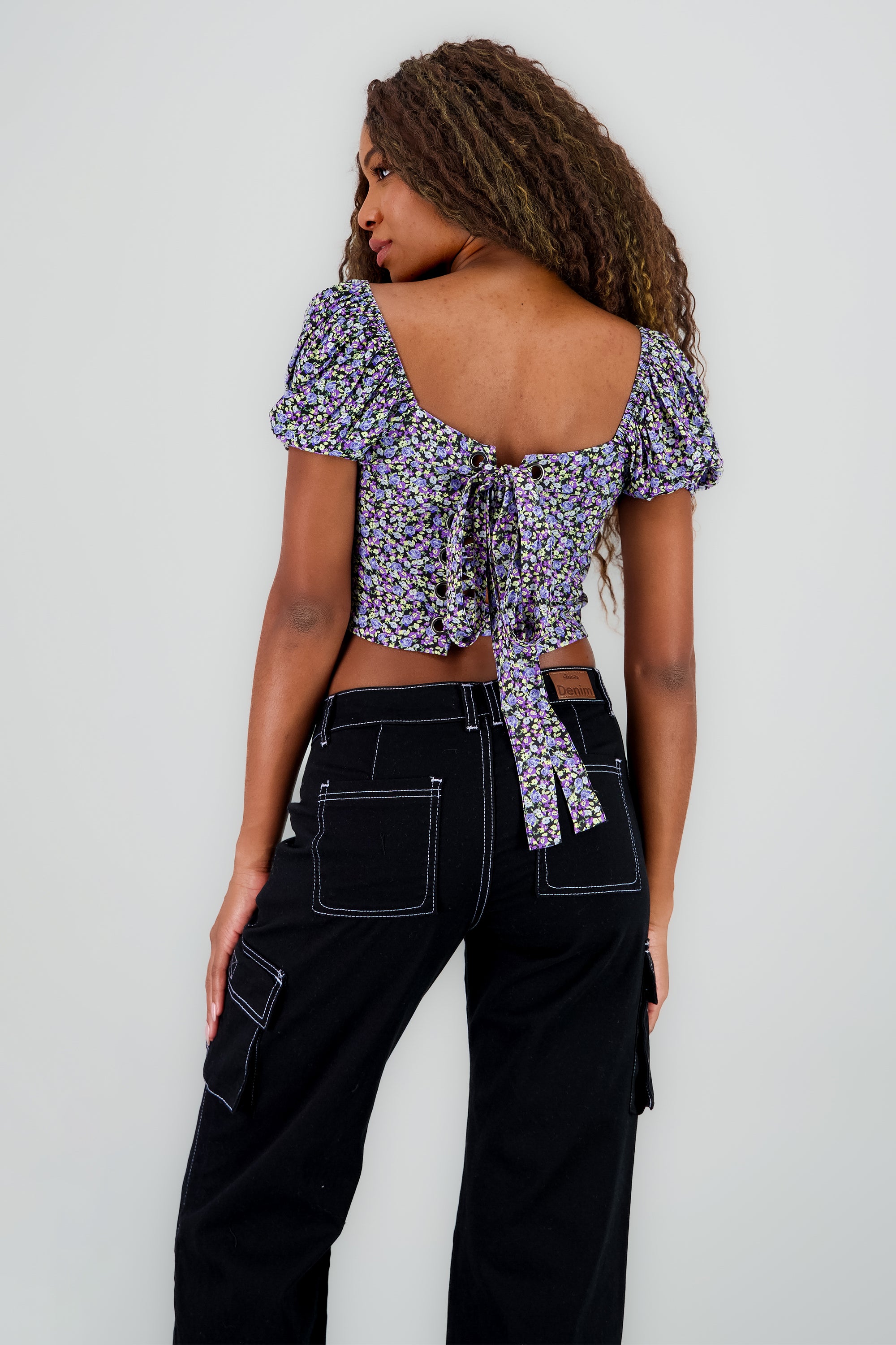 Camisa mangas abullonadas MORADO COMBO